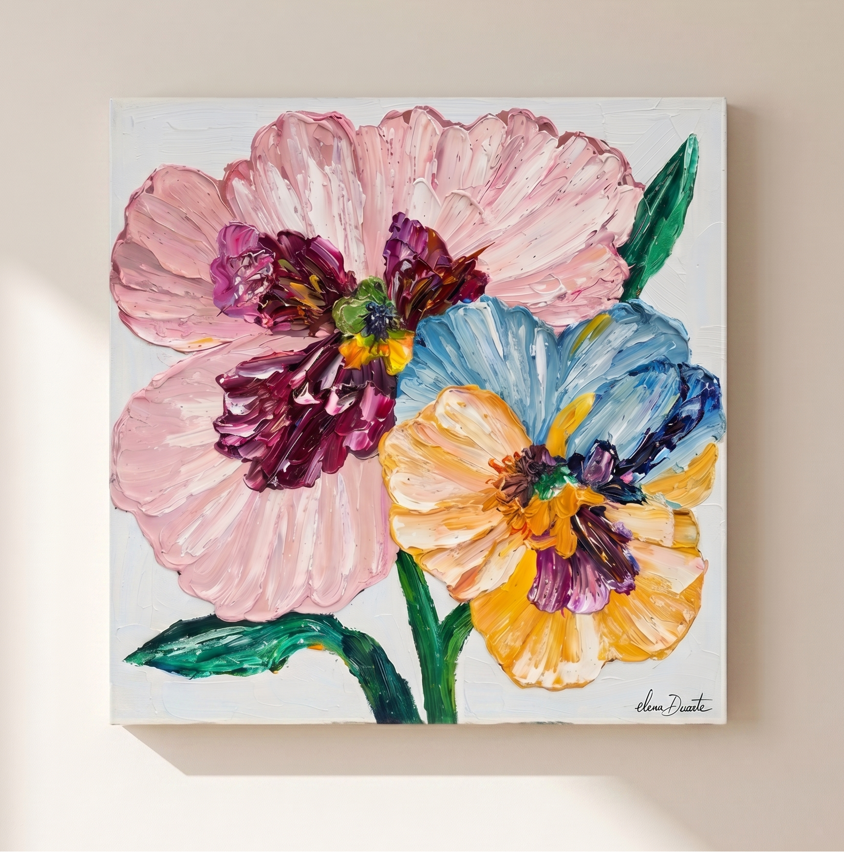 Whimsical Petals - Original Impasto Painting by Elena Duarte