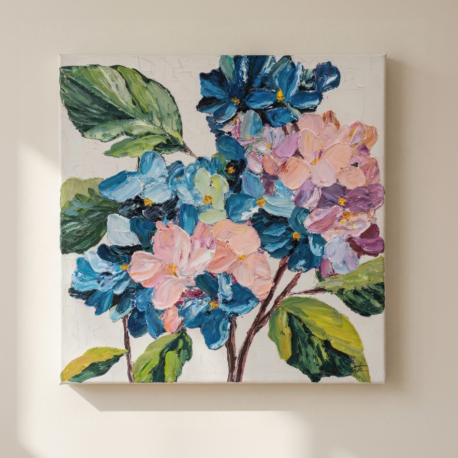 Azure & Roseate Clusters — Original Impasto Painting by Elena Duarte