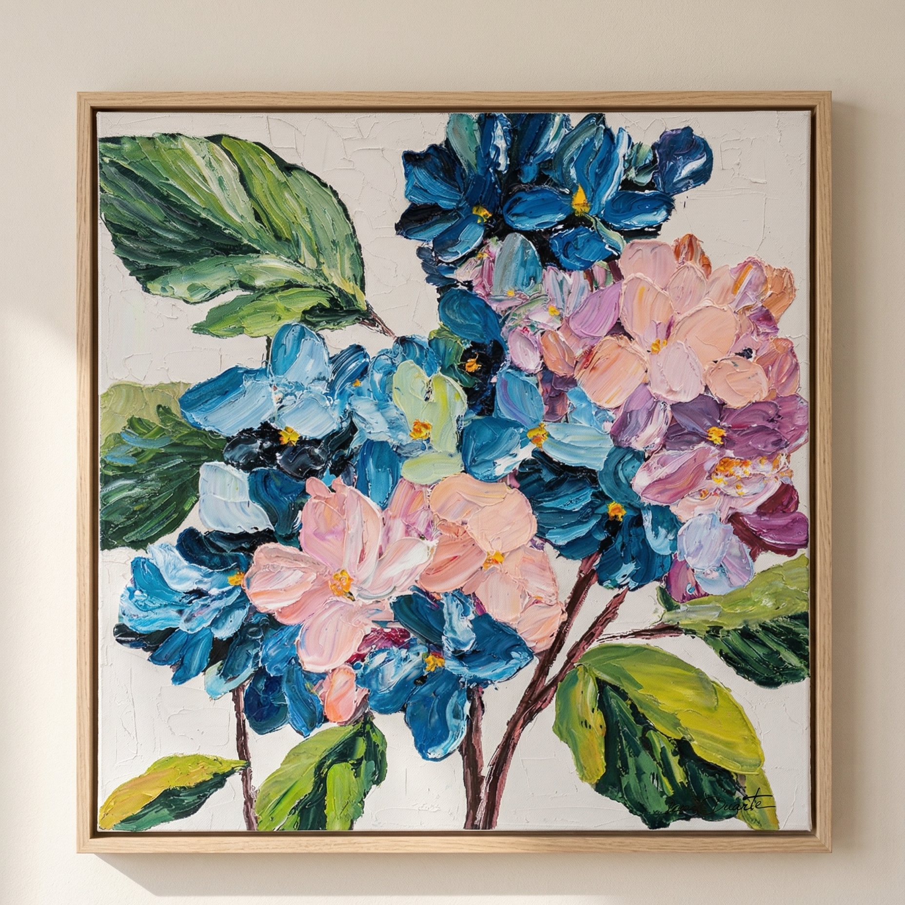 Azure & Roseate Clusters — Original Impasto Painting by Elena Duarte