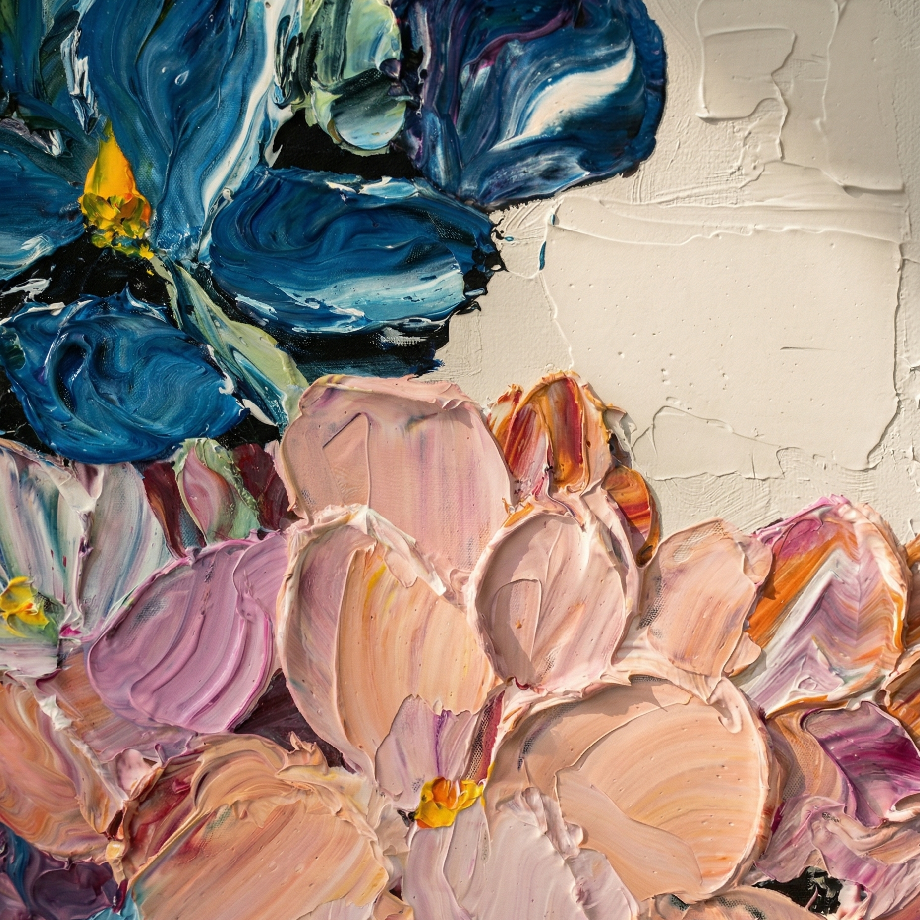 Azure & Roseate Clusters — Original Impasto Painting by Elena Duarte