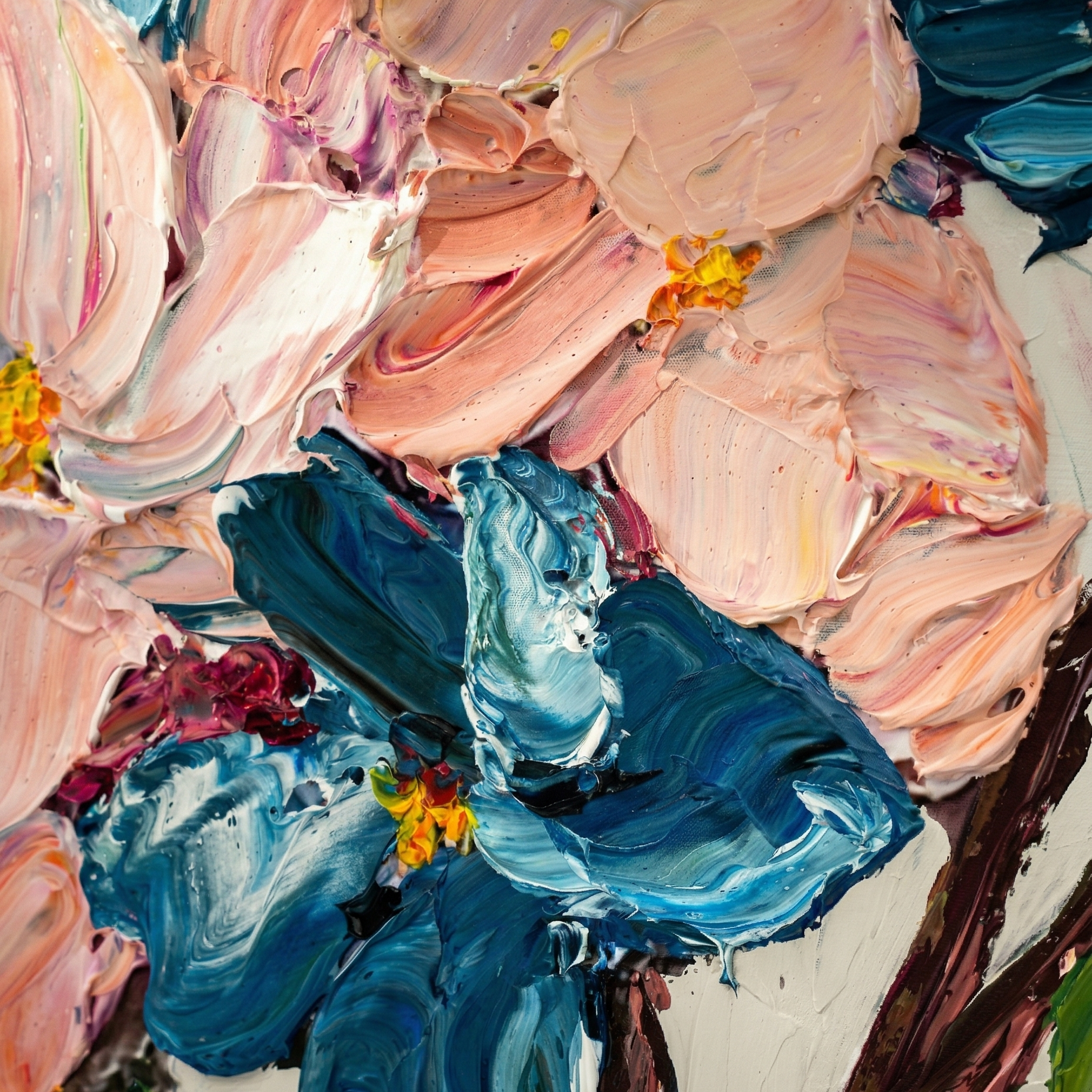 Azure & Roseate Clusters — Original Impasto Painting by Elena Duarte