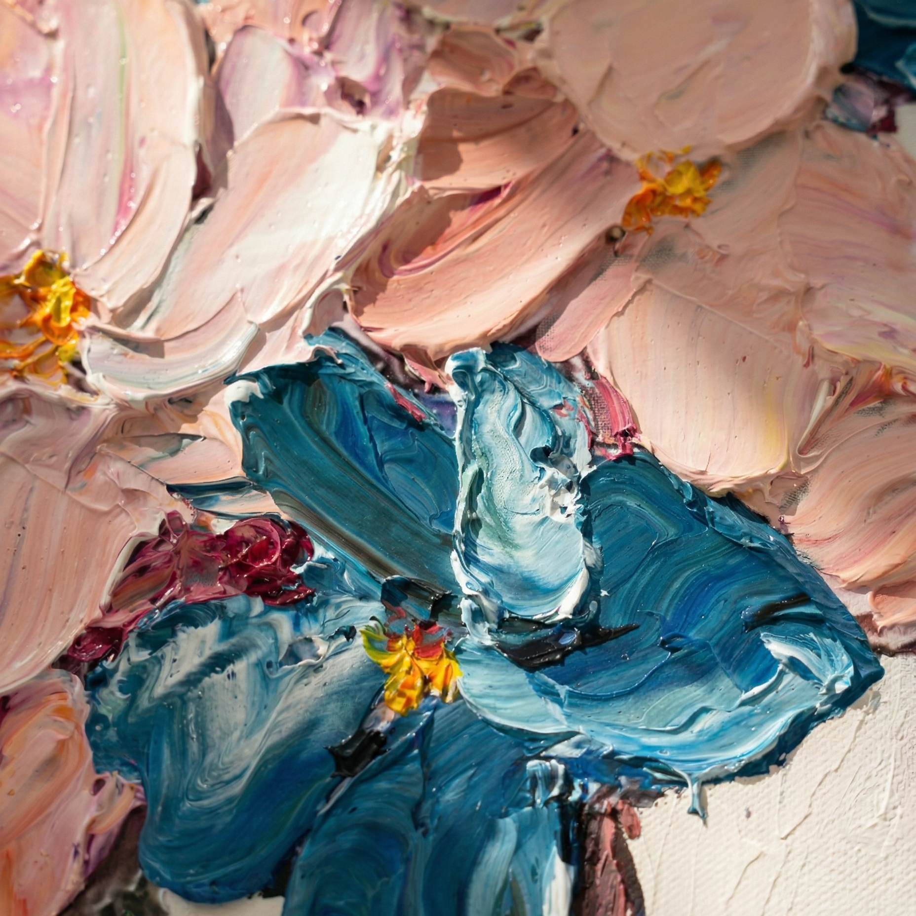 Azure & Roseate Clusters — Original Impasto Painting by Elena Duarte