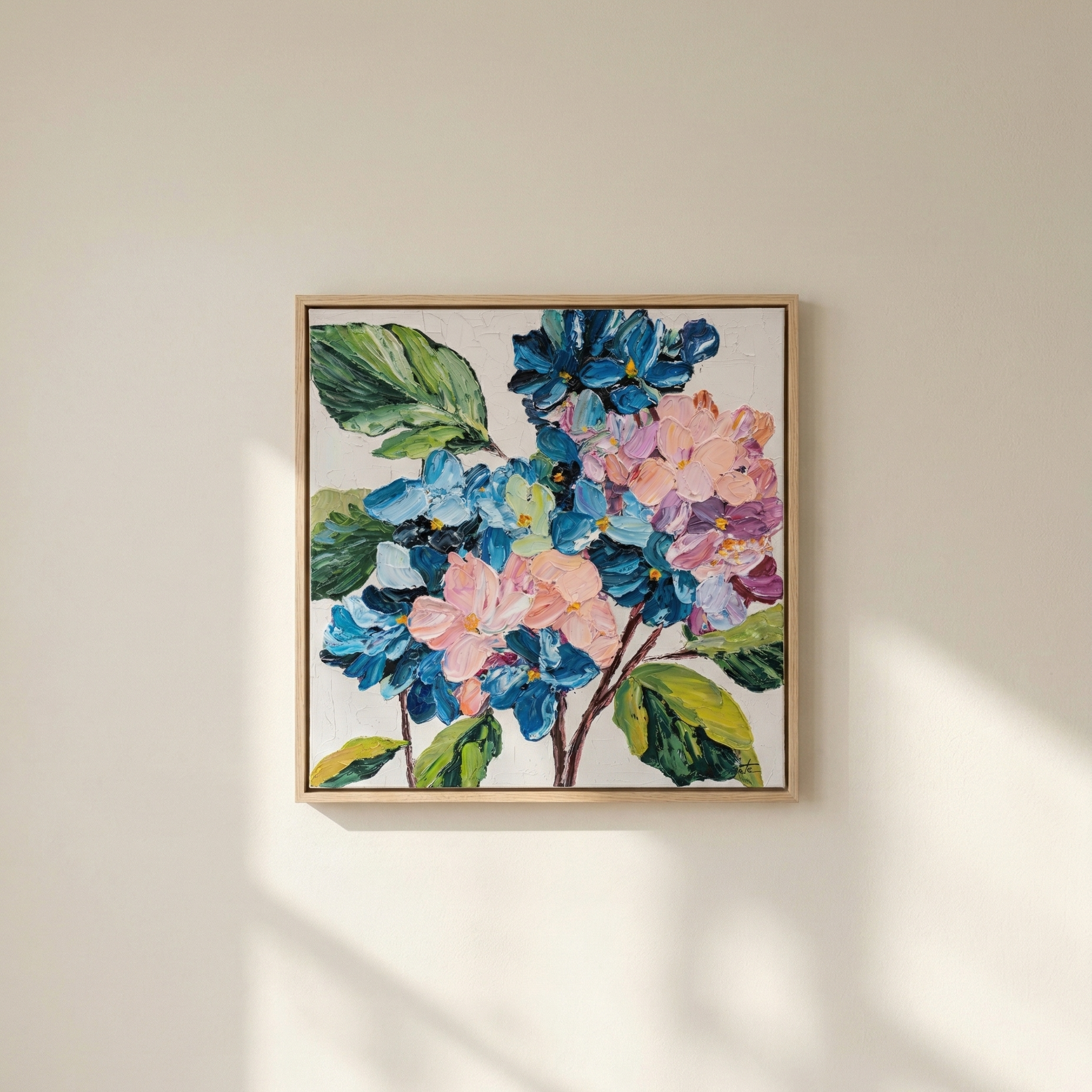 Azure & Roseate Clusters — Original Impasto Painting by Elena Duarte