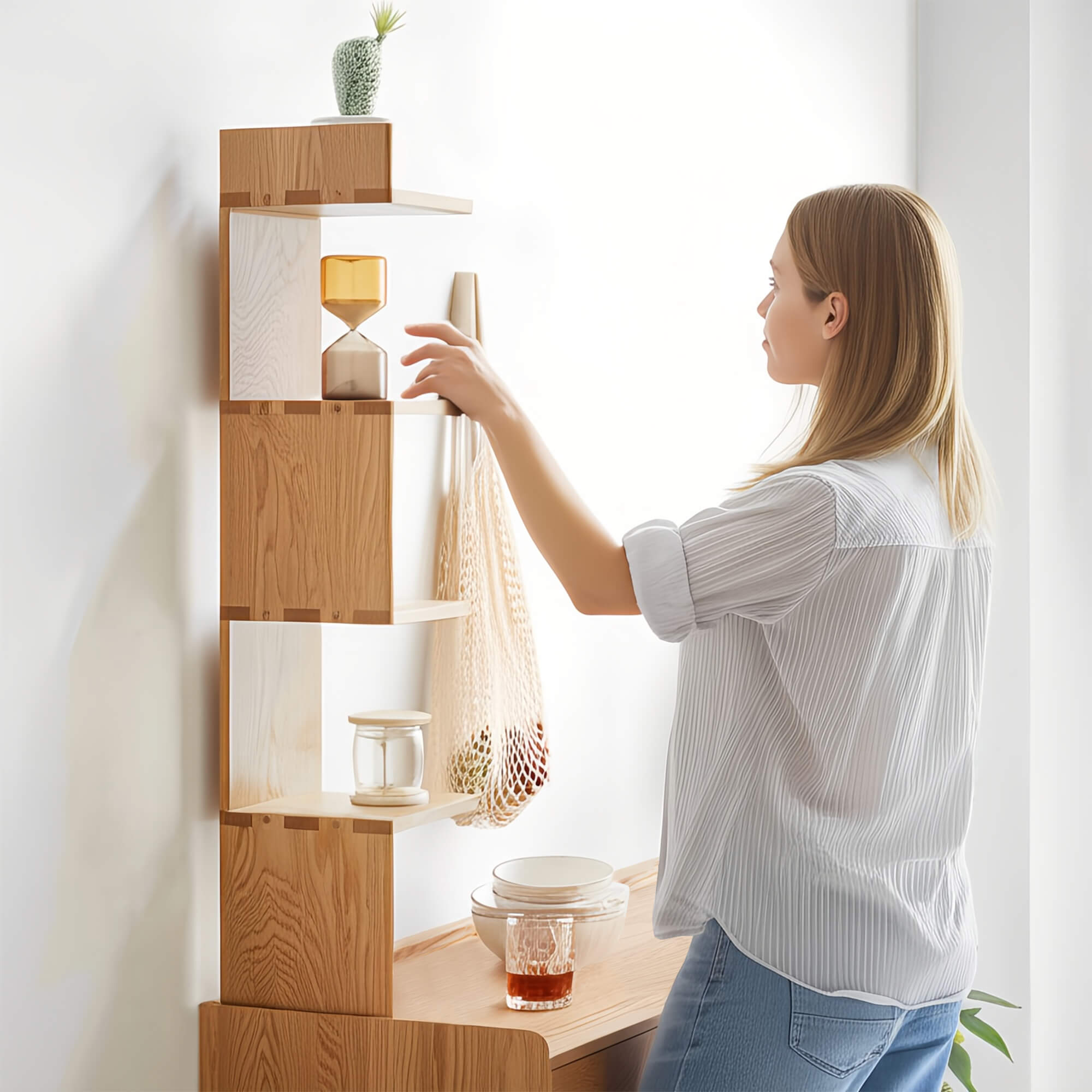Alta Vertical Solid Oak Wall Shelf