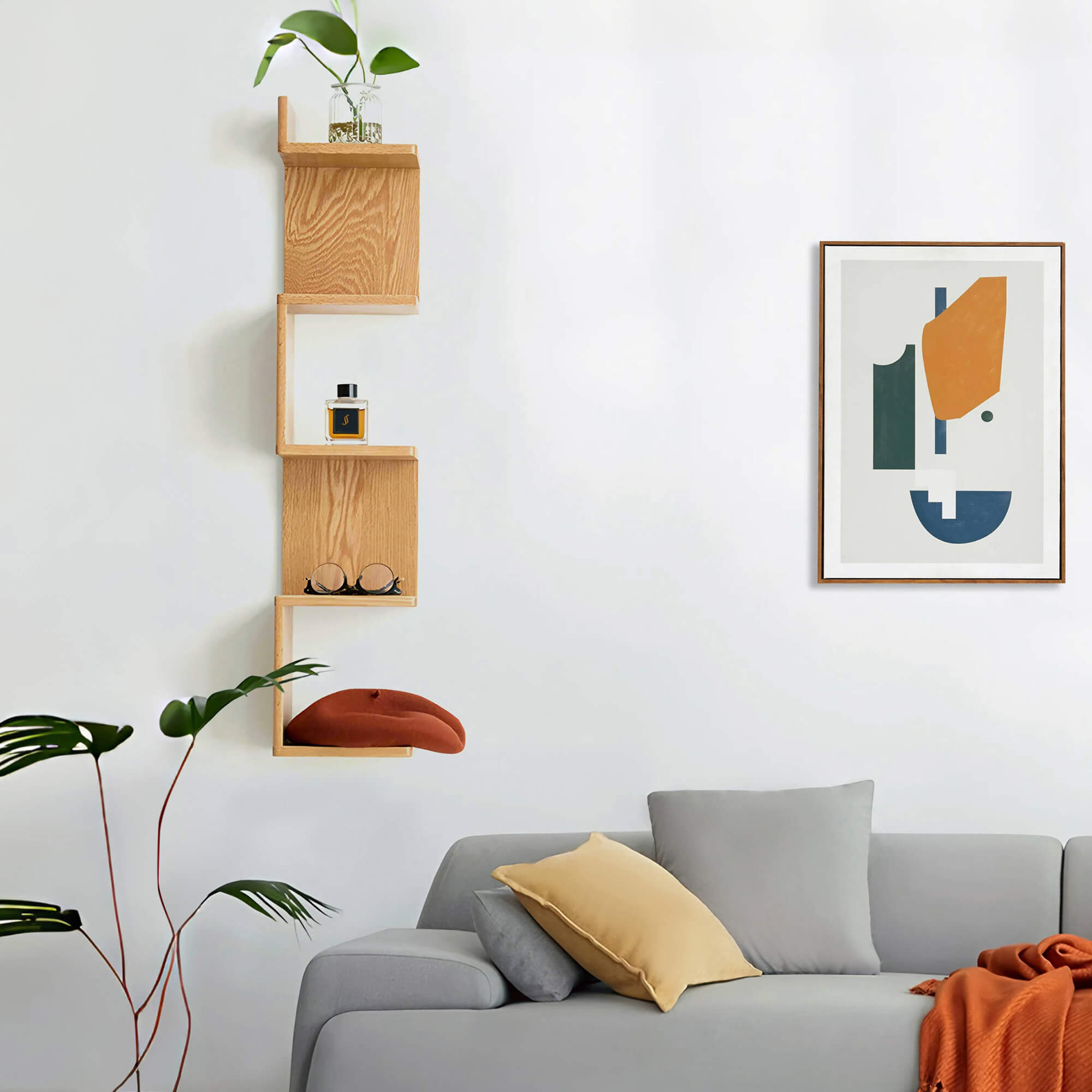 Alta Vertical Solid Oak Wall Shelf
