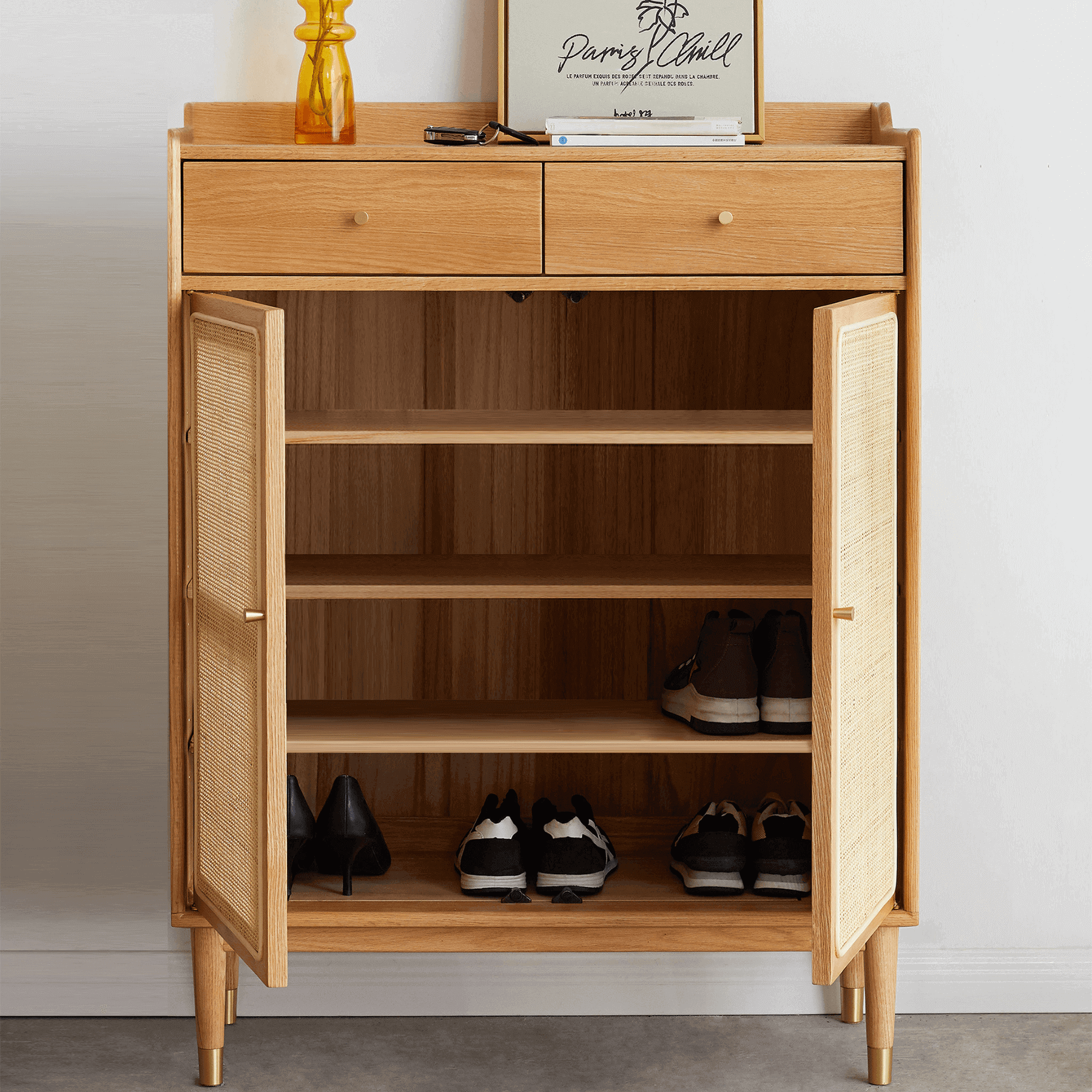 Svalbard Solid Oak 2 Door Shoe Cabinet with Drawers