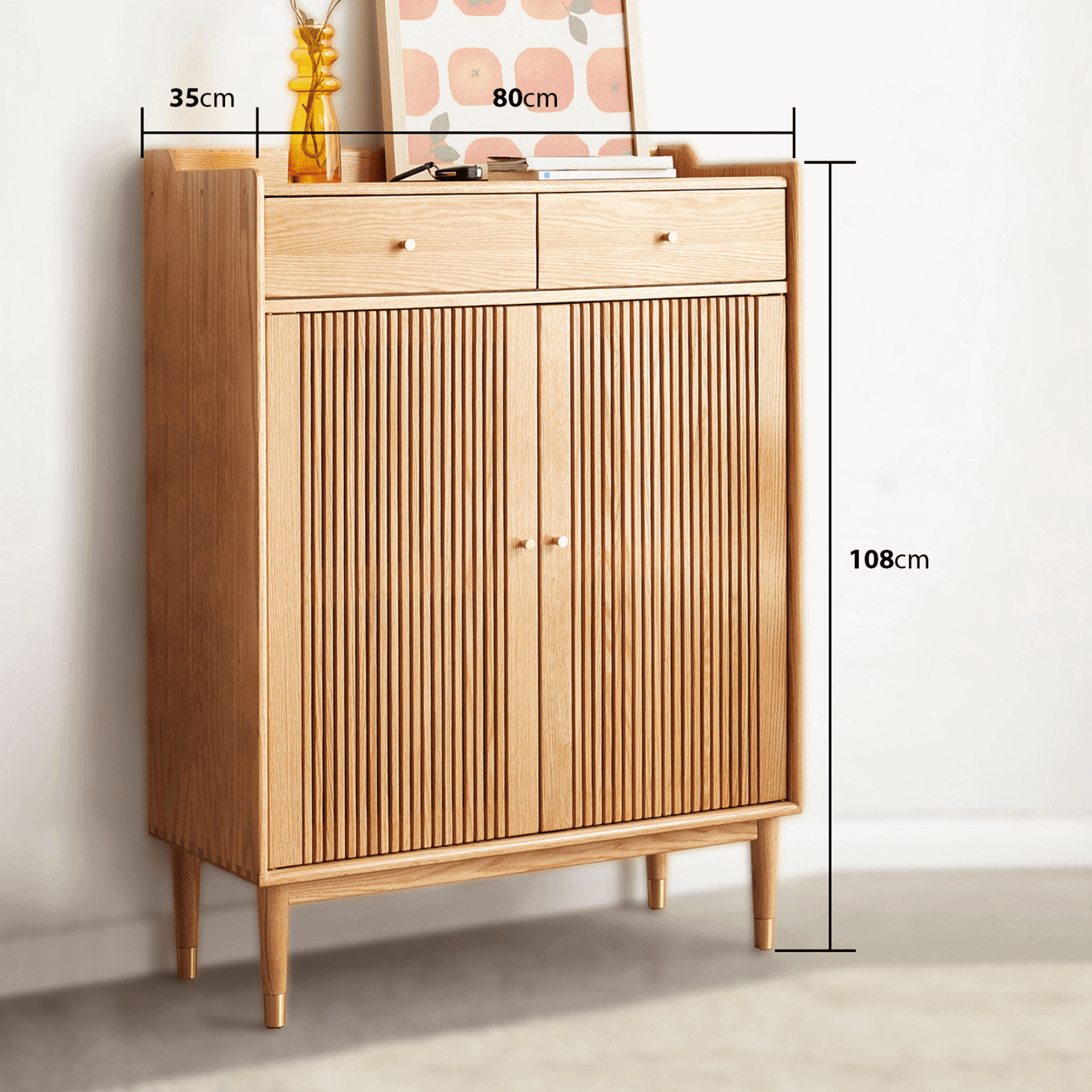 Tromso 2 Door Solid Oak Wood Shoe Cabinet
