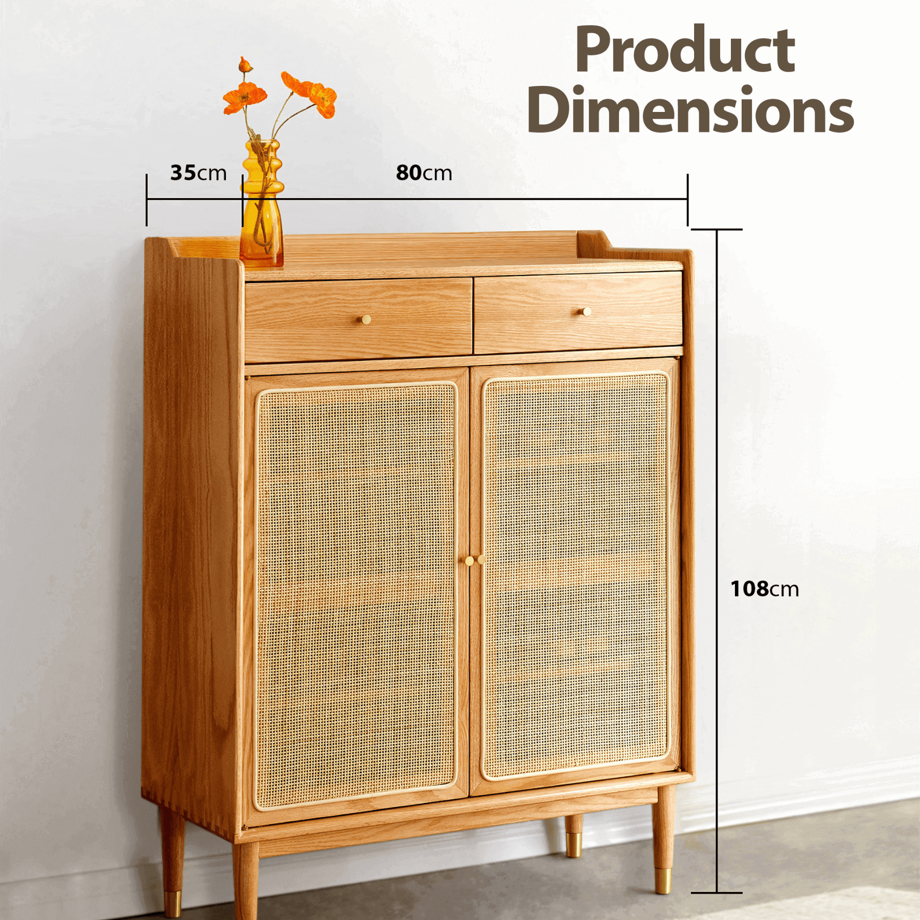 Svalbard Solid Oak 2 Door Shoe Cabinet with Drawers