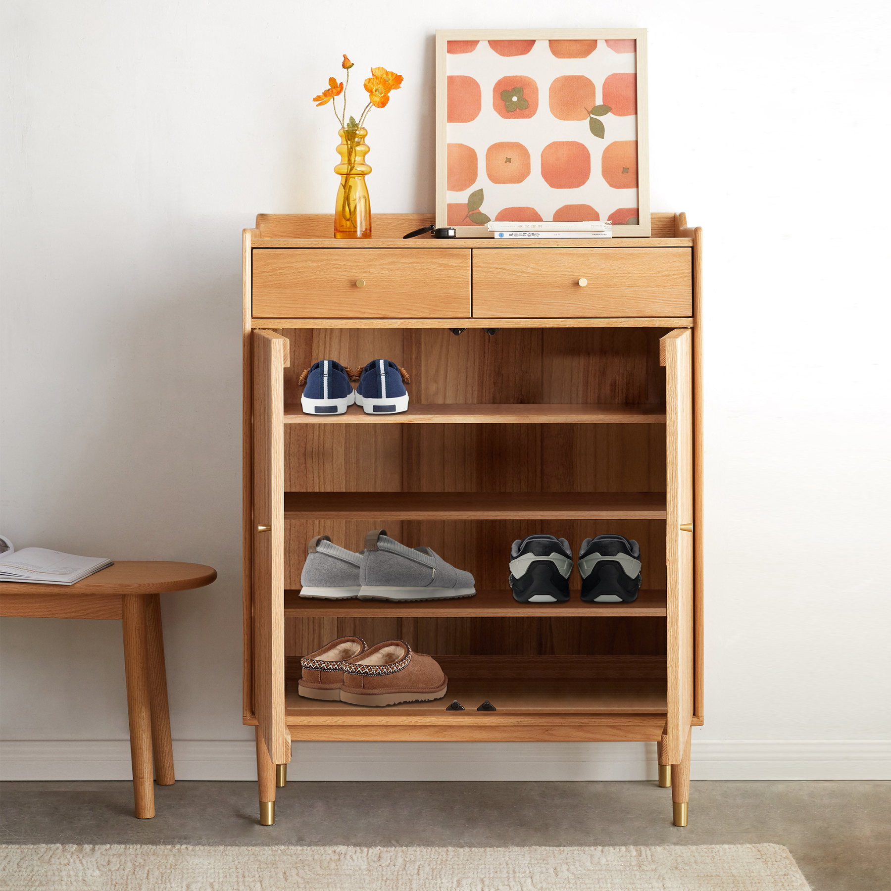 Tromso 2 Door Oak Wood Shoe Cabinet