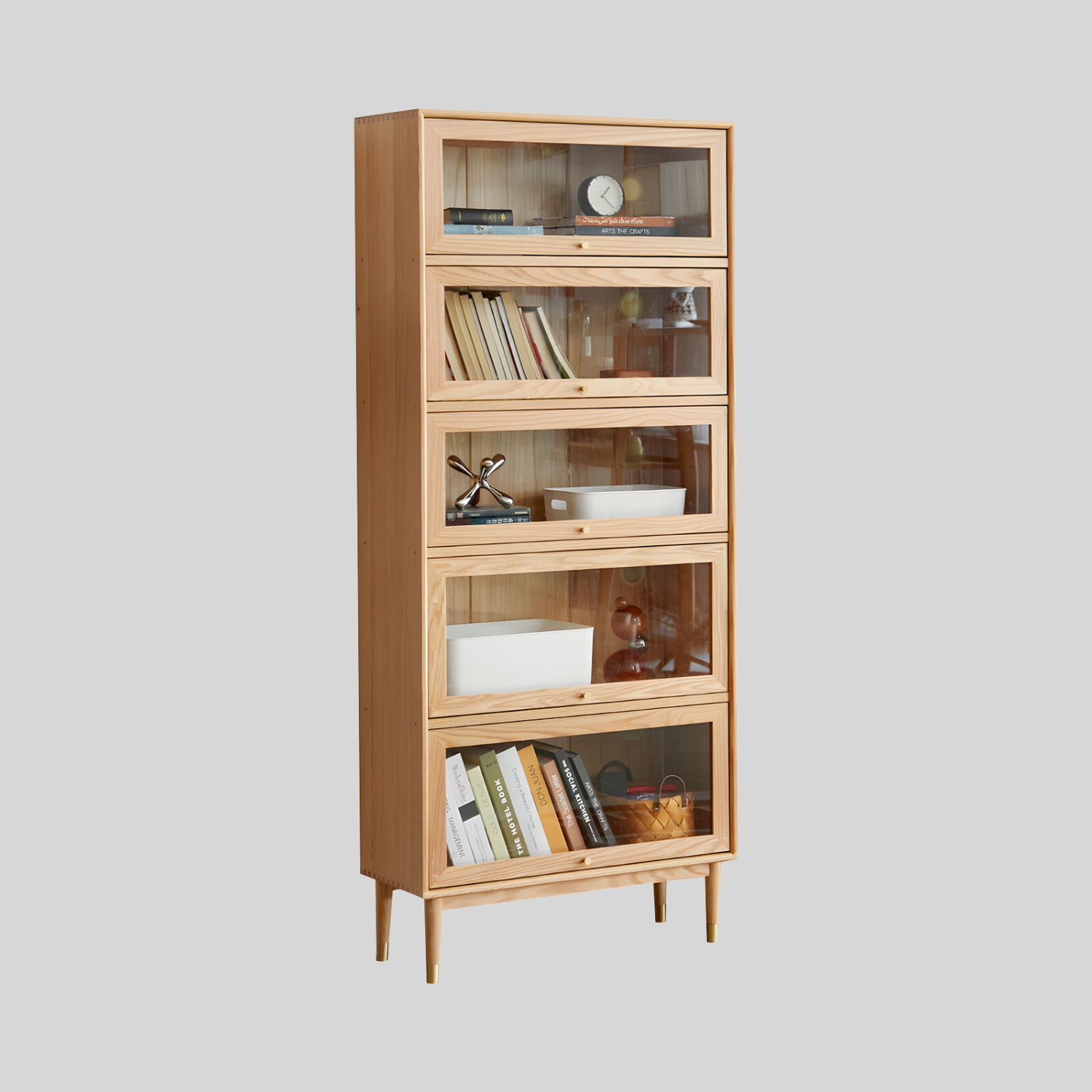 Andaen 5 Shelf Solid Oak Wood Display Cabinet