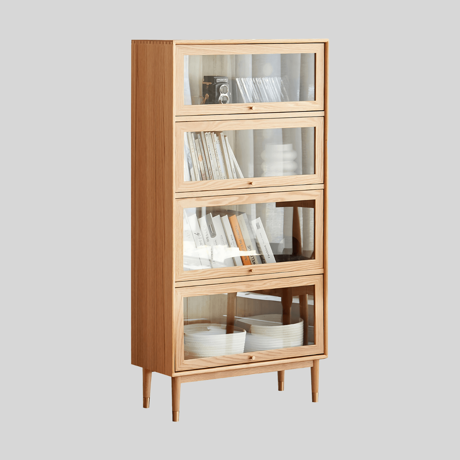 Andaen 4 Shelf Solid Oak Wood Display Cabinet