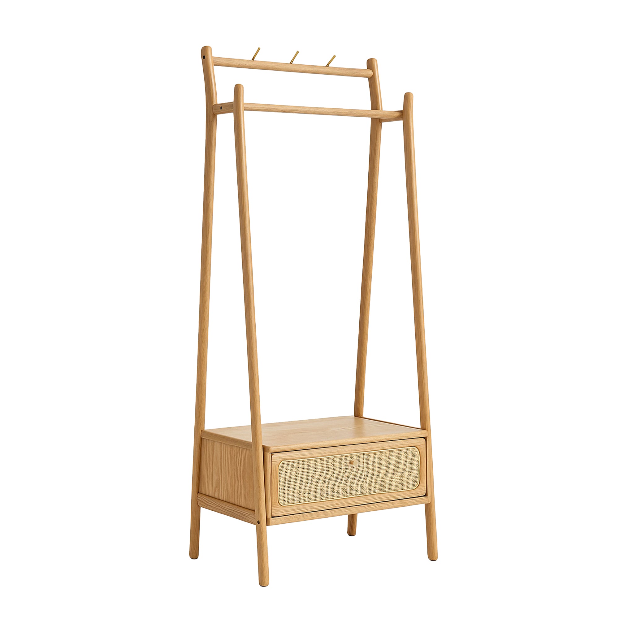 Farsund Solid Oak Garment Stand with Rattan Drawer