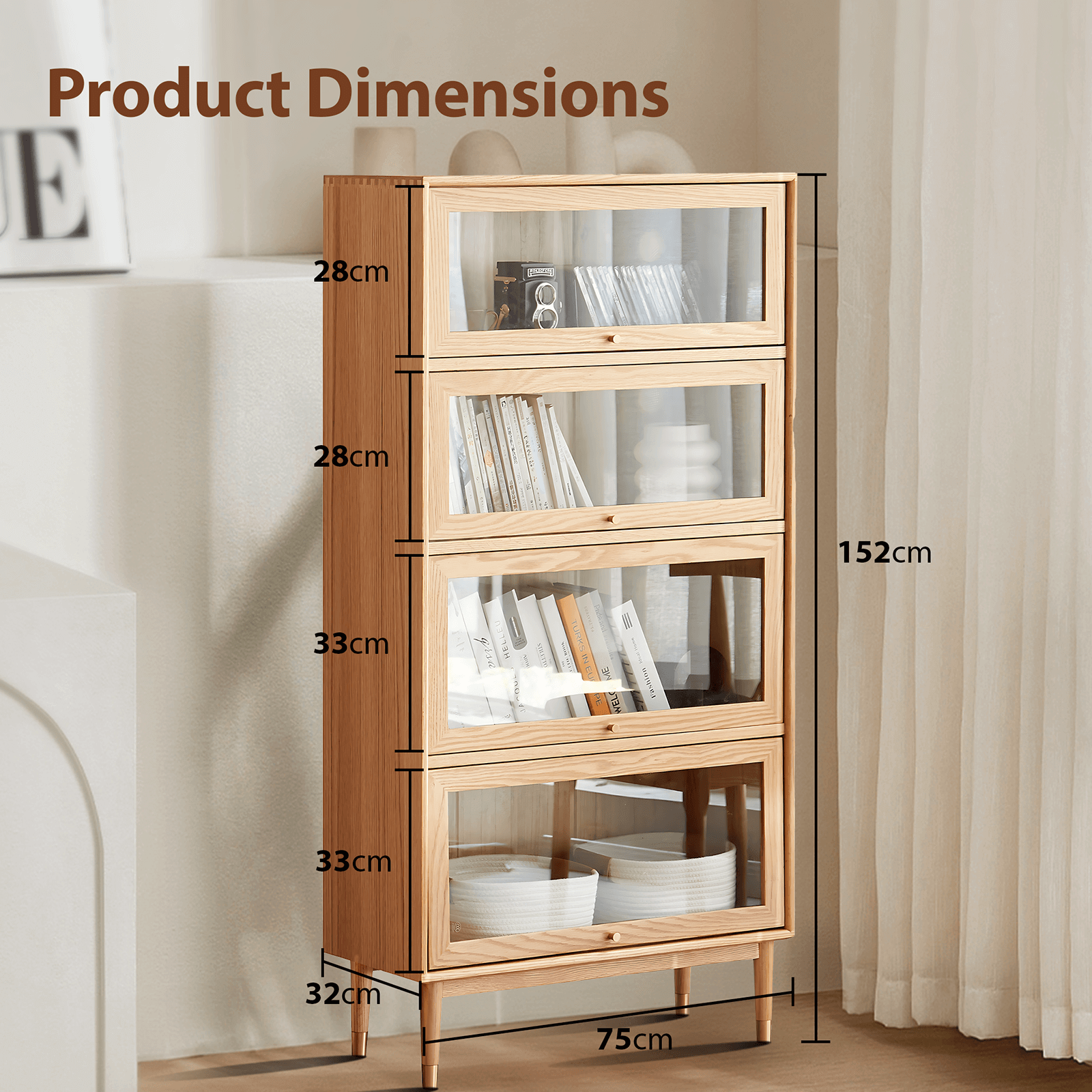 Andaen 4 Shelf Solid Oak Wood Display Cabinet