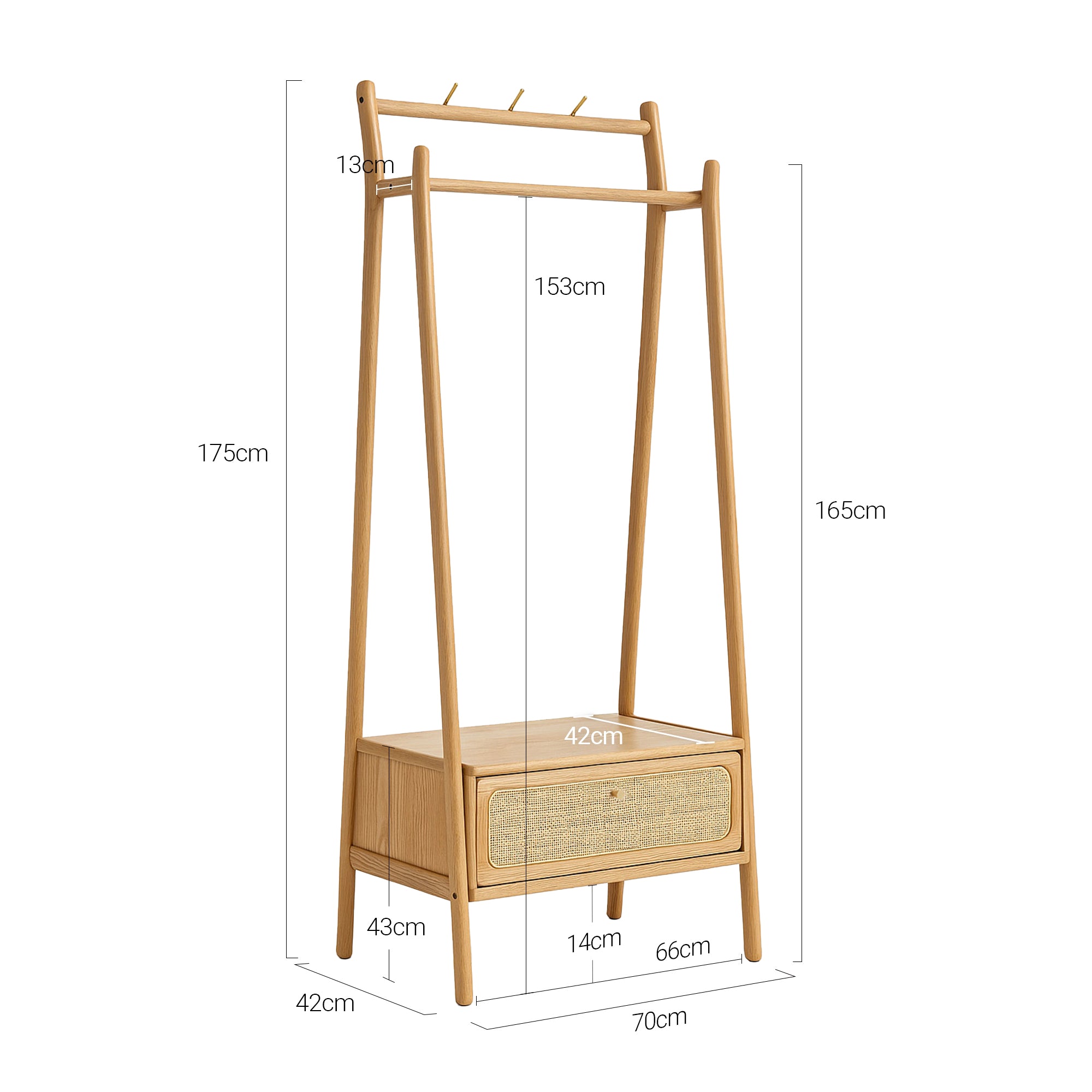 Farsund Solid Oak Garment Stand with Rattan Drawer