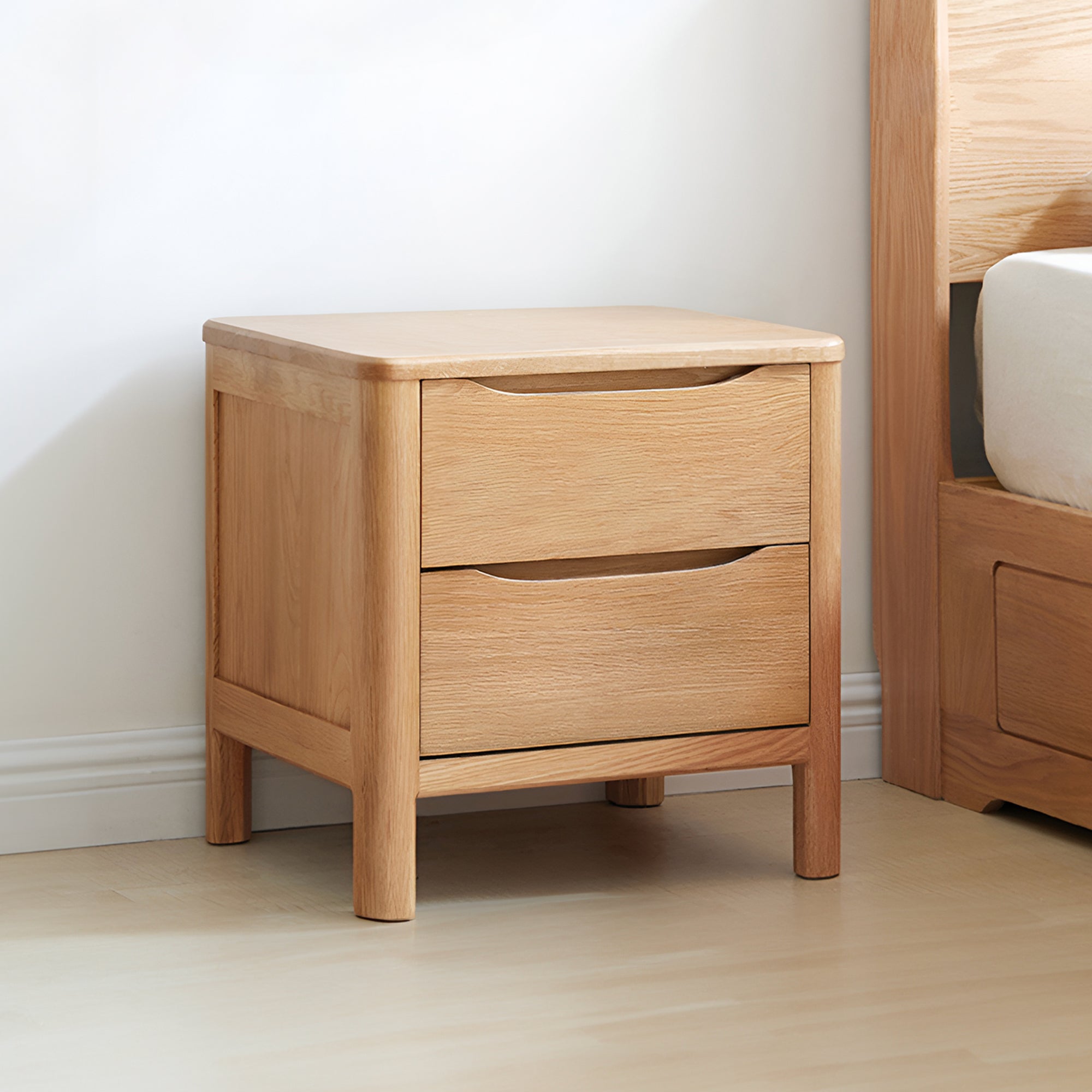 Niva Solid Oak Wood Bedside Table 2 Drawers