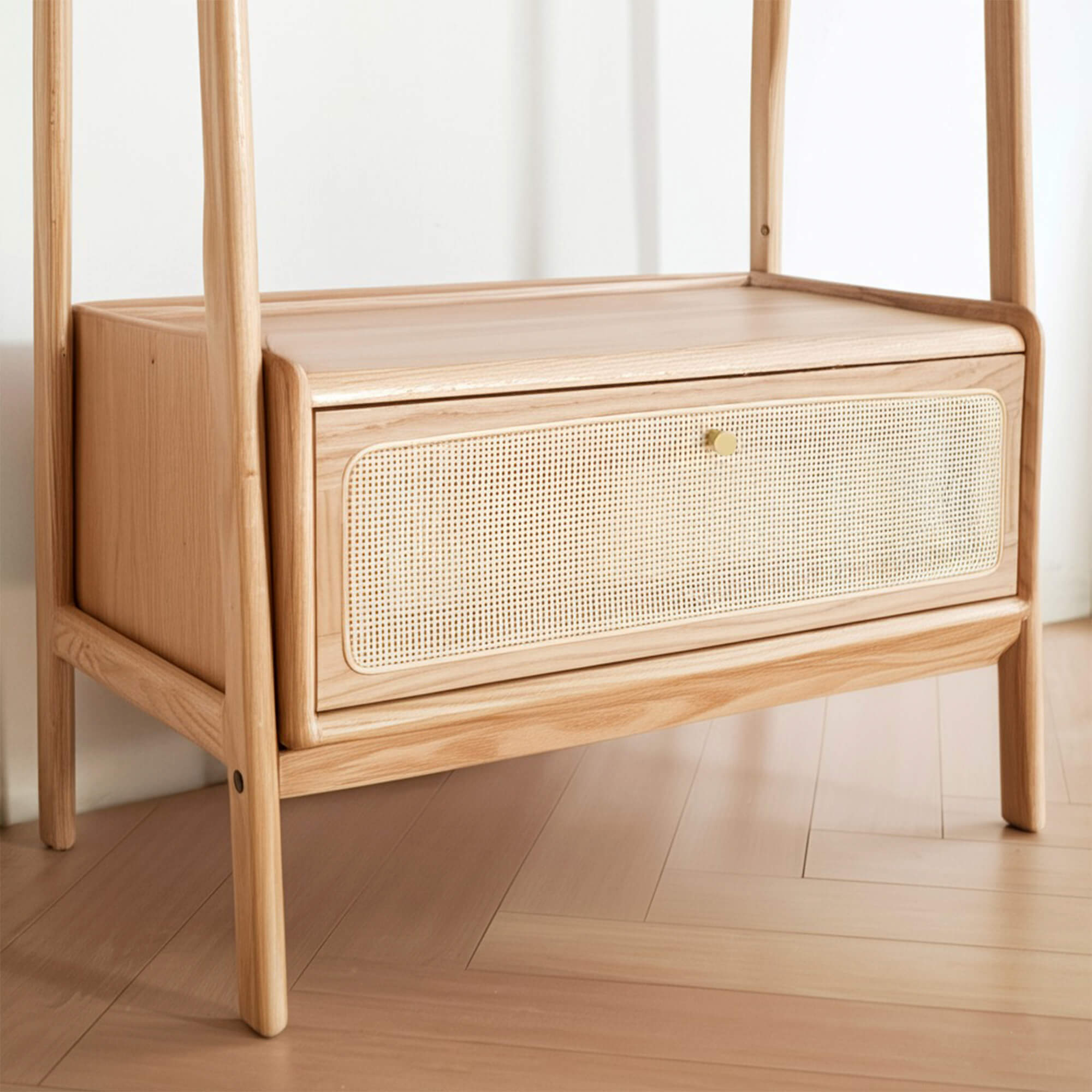 Farsund Solid Oak Garment Stand with Rattan Drawer