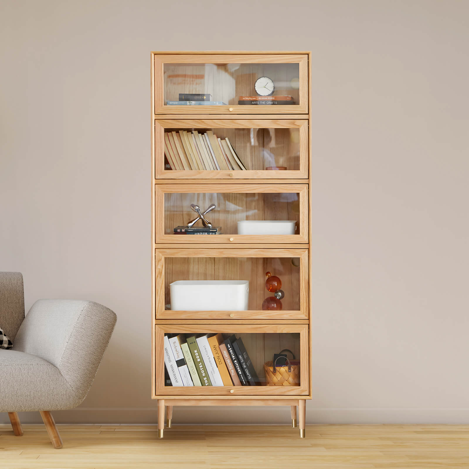 Andaen 5 Shelf Solid Oak Wood Display Cabinet