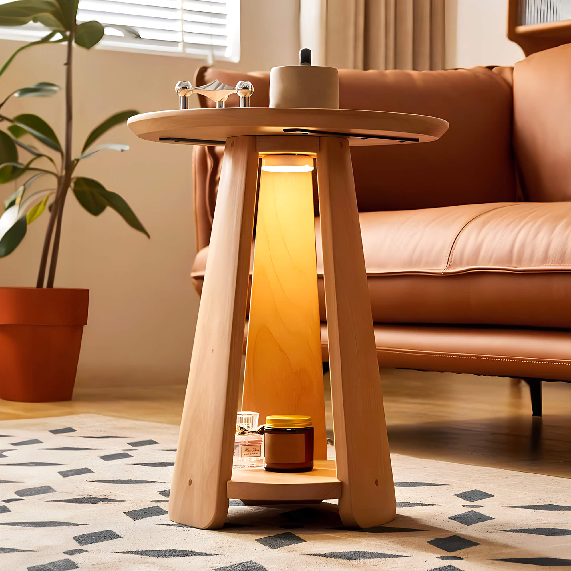 Esbjerg Solid Beechwood Side Table with LED Light