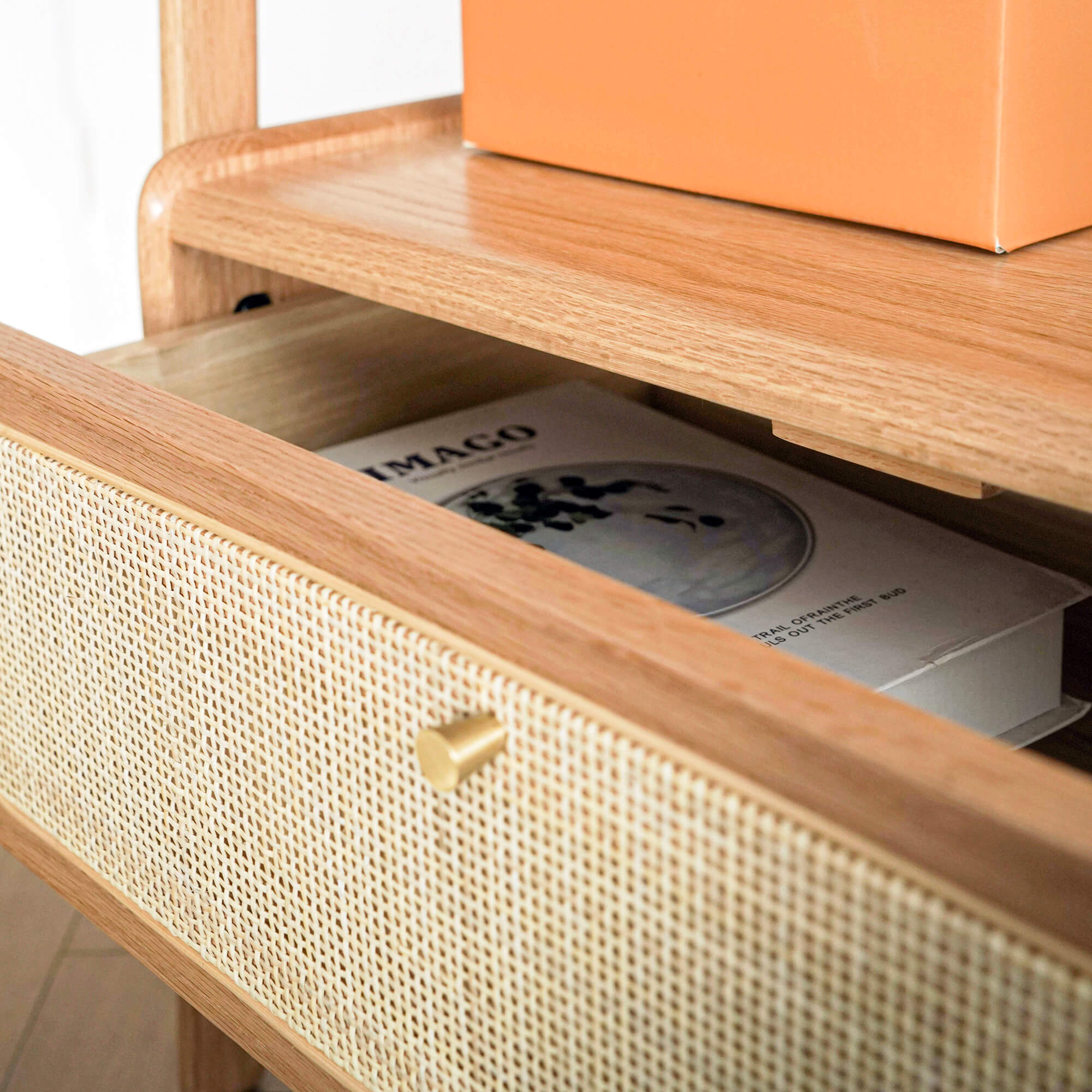 Farsund Solid Oak Garment Stand with Rattan Drawer