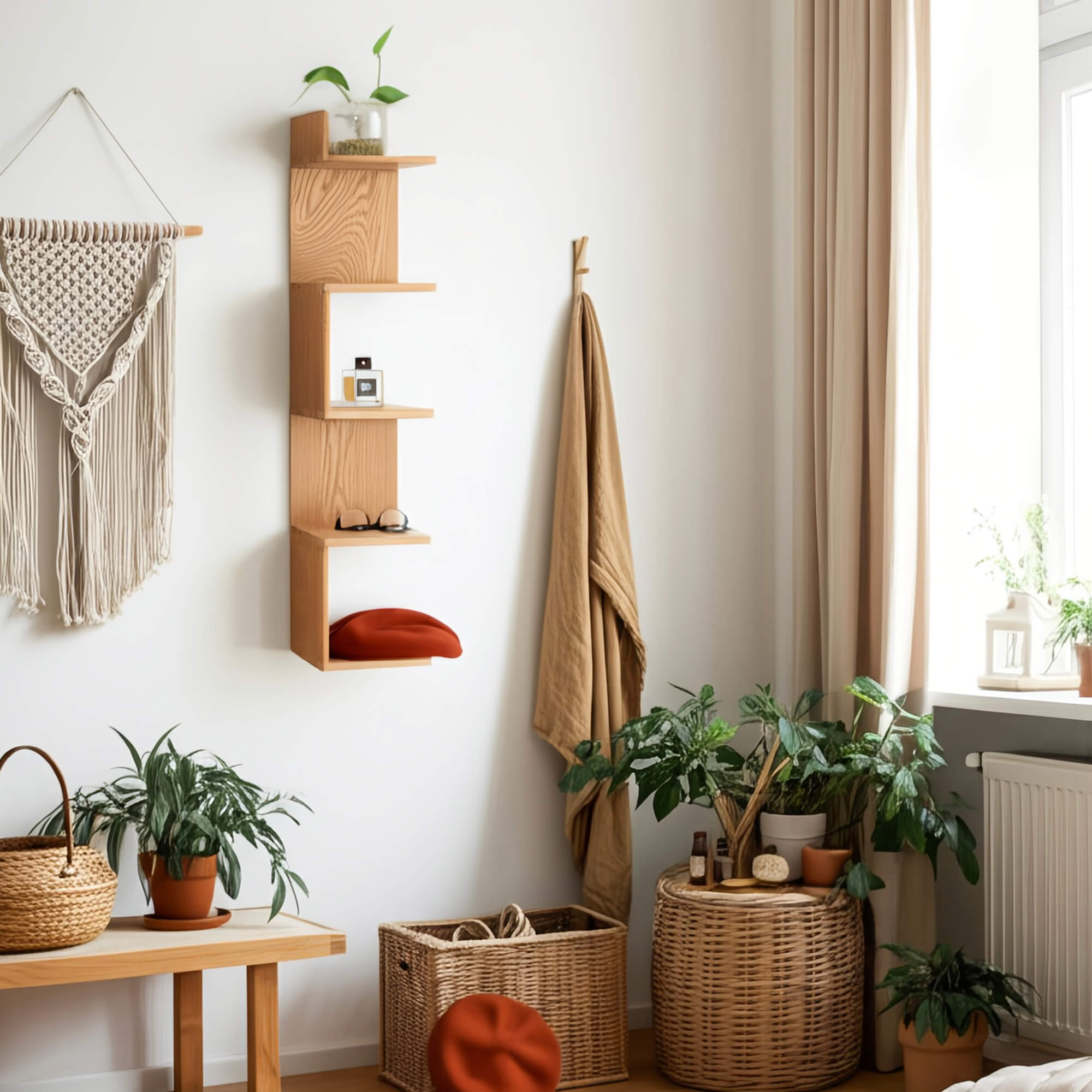 Alta Vertical Solid Oak Wall Shelf