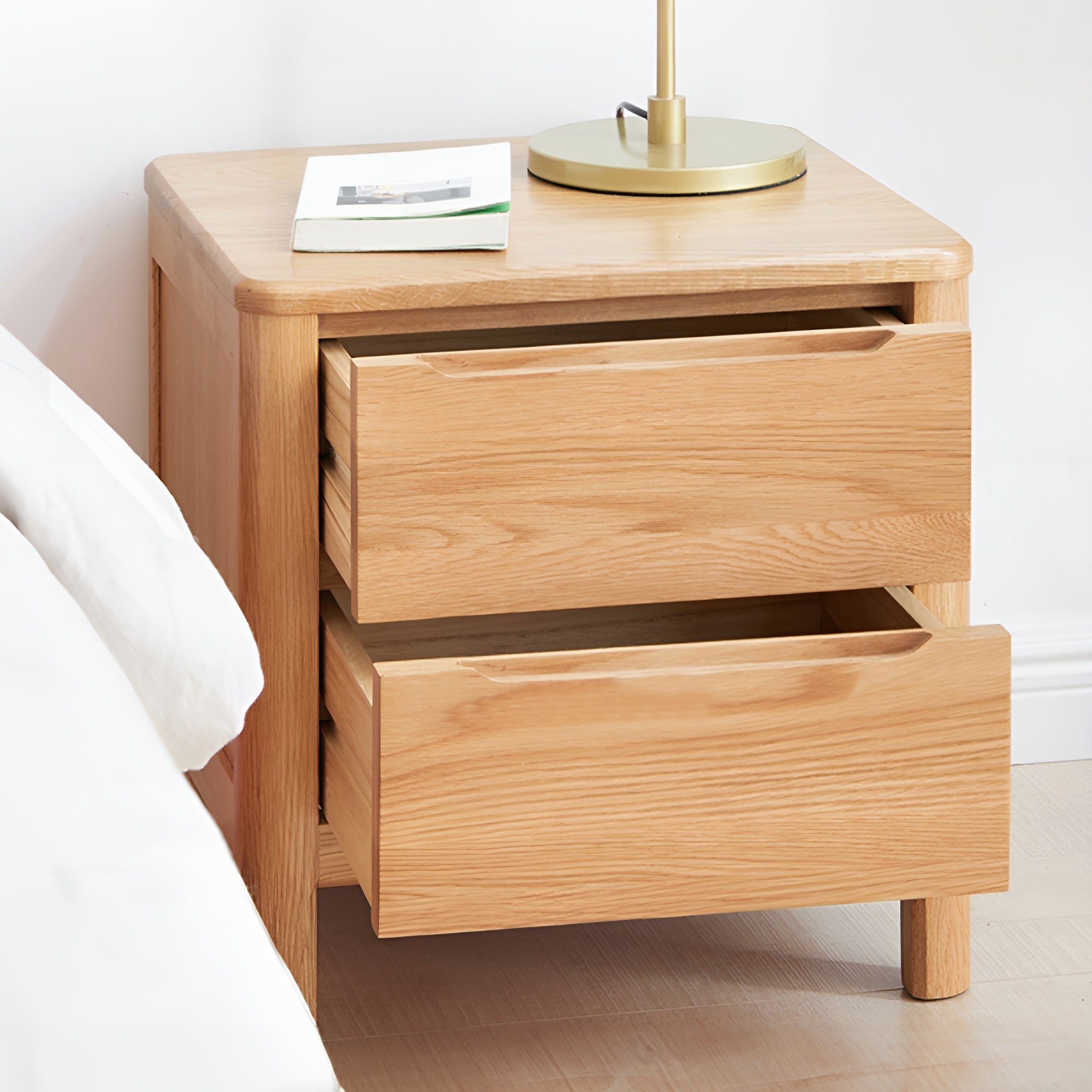 Set of 2 Niva Solid Oak Wood Bedside Table 2 Drawers