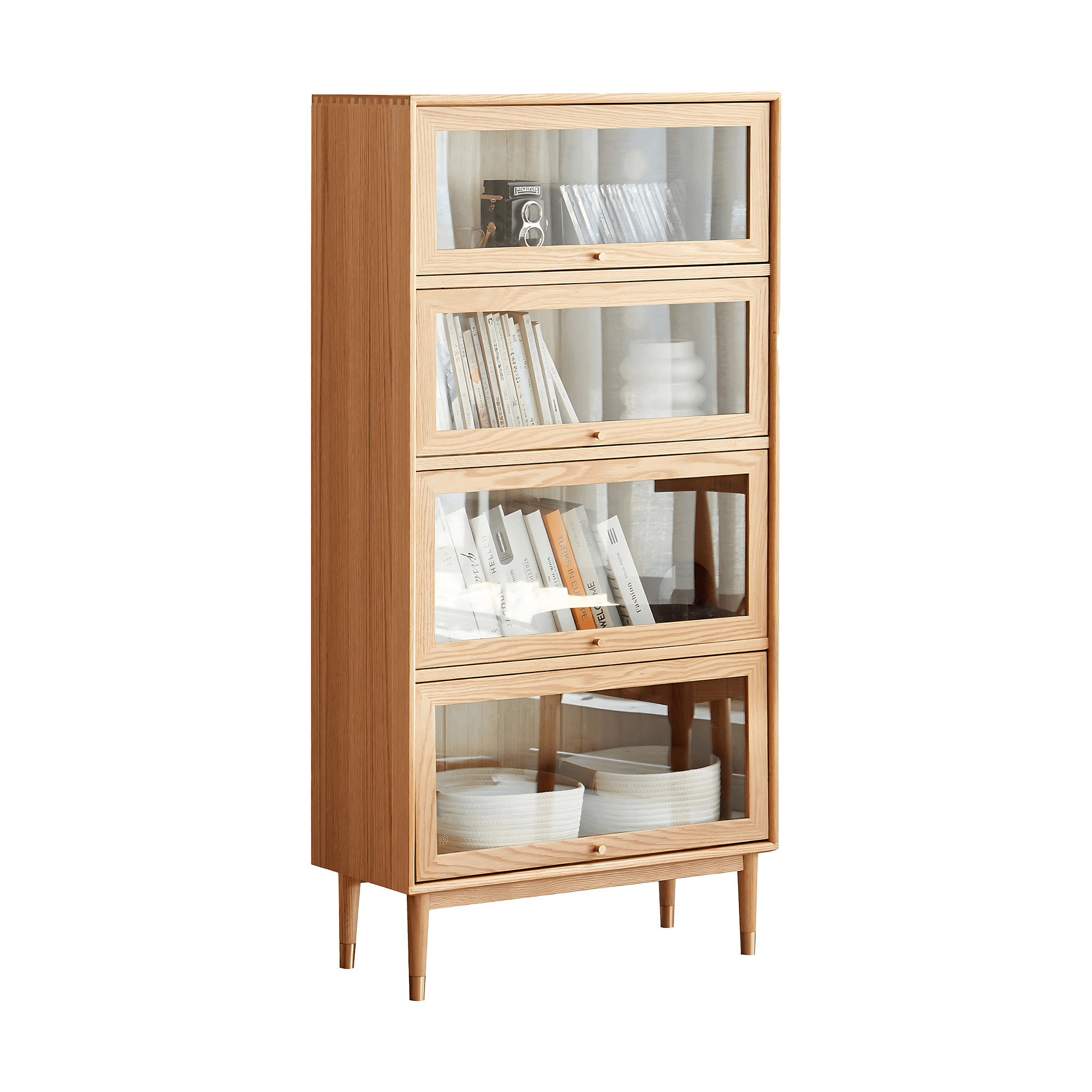 Andaen 4 Shelf Solid Oak Wood Display Cabinet
