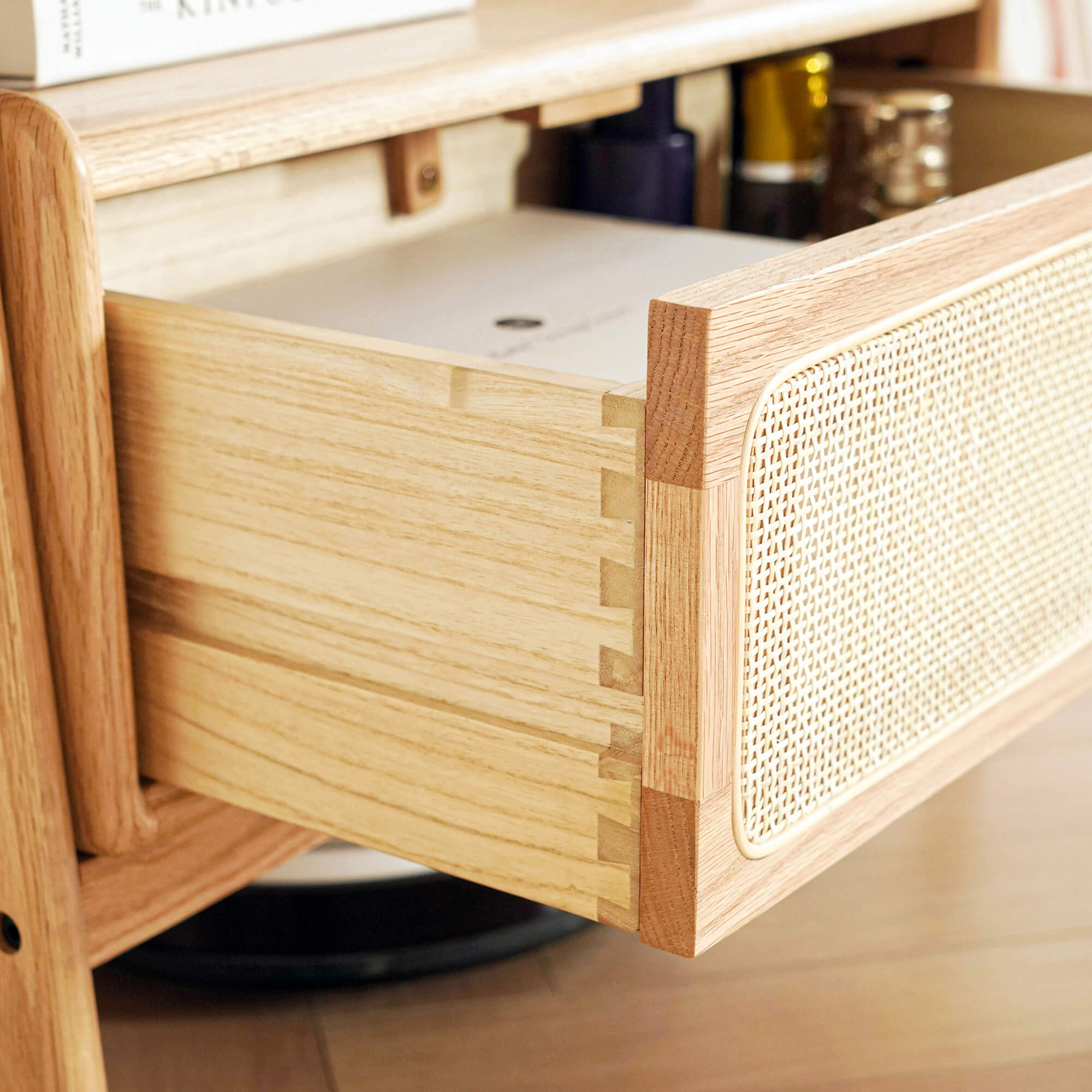 Farsund Solid Oak Garment Stand with Rattan Drawer