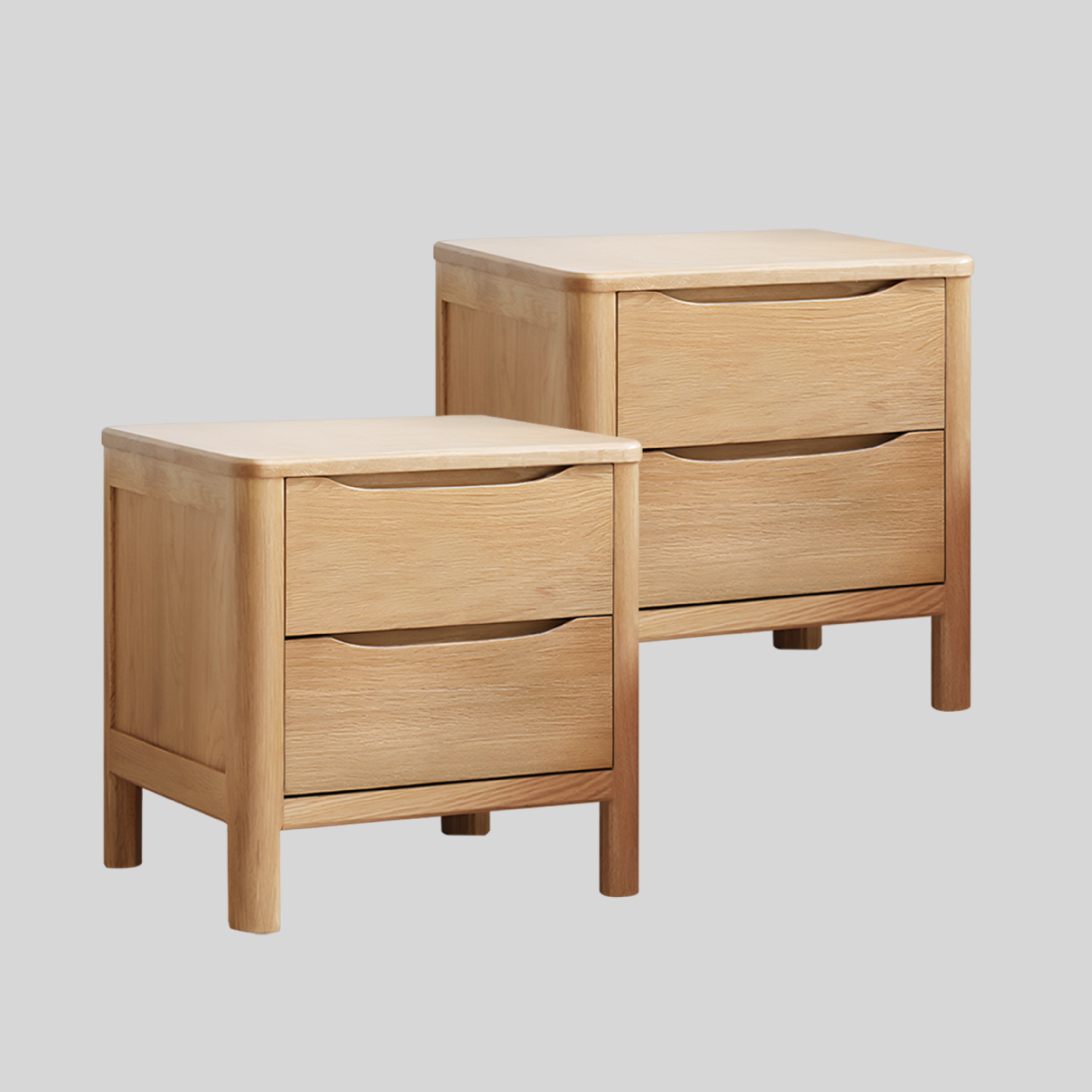 Set of 2 Niva Solid Oak Wood Bedside Table 2 Drawers