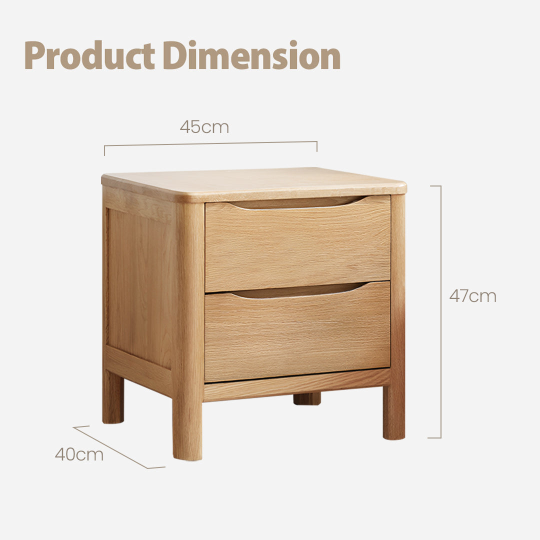 Niva Solid Oak Wood Bedside Table 2 Drawers