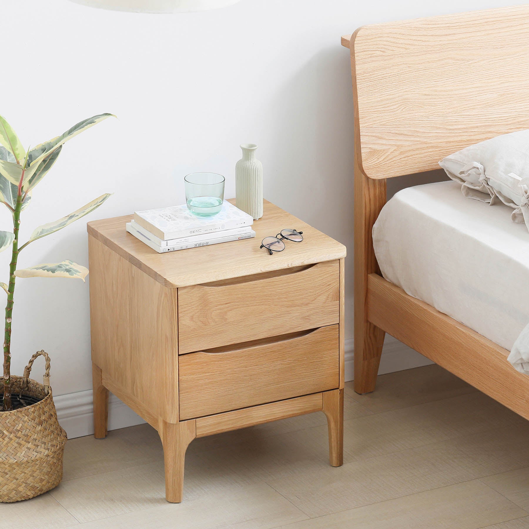 Set of 2 Skive American Oak Wood Bedside Table
