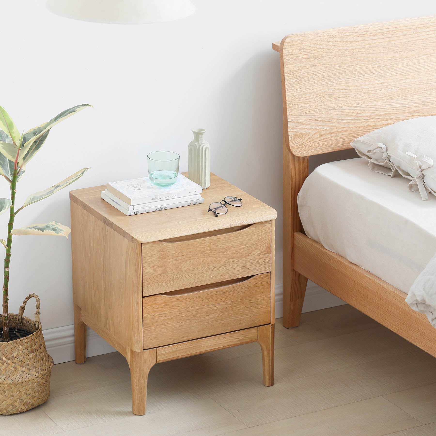Set of 2 Skive American Oak Wood Bedside Table