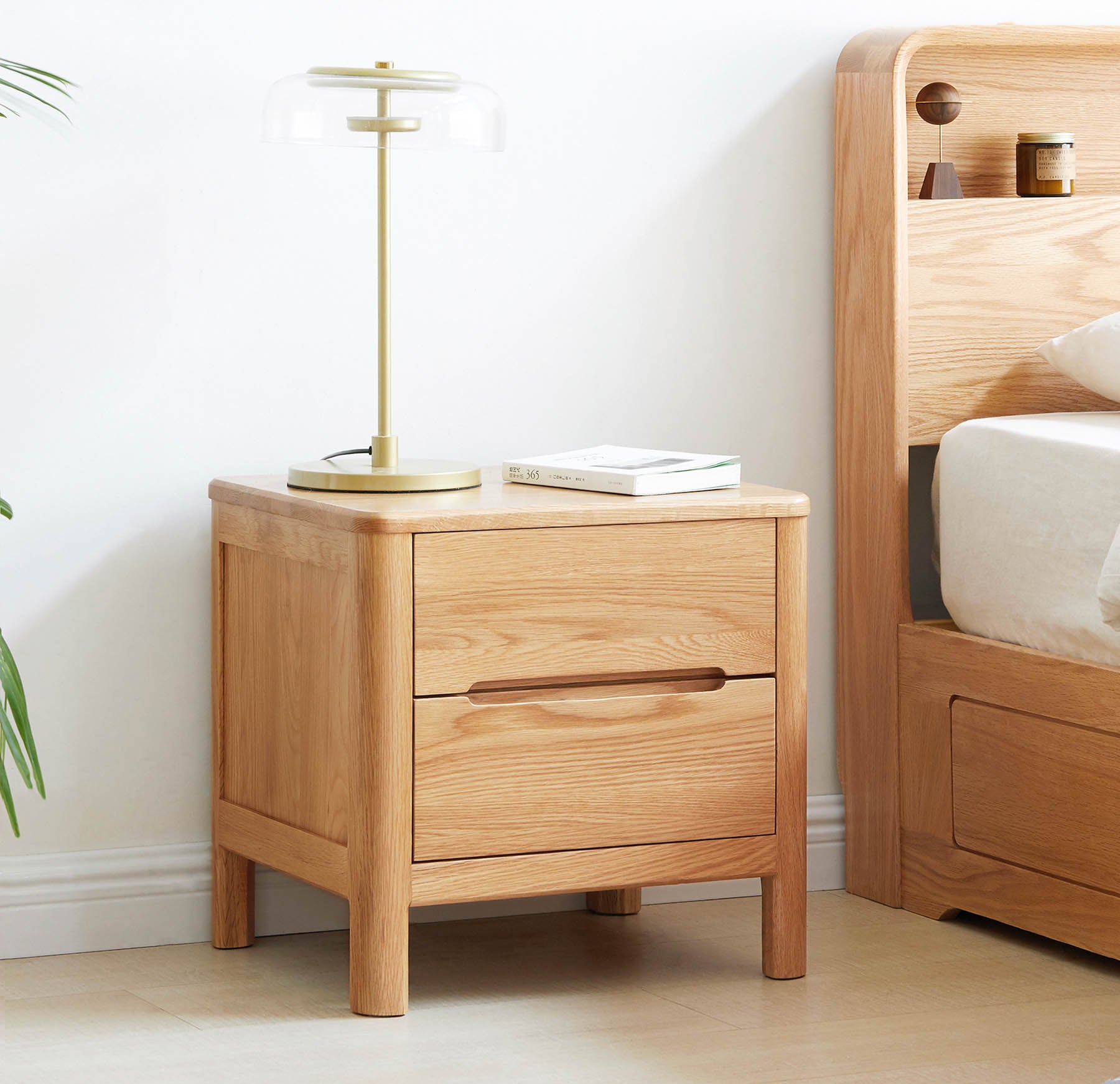 Set of 2 Grenaa Solid Oak Wood Bedside Table