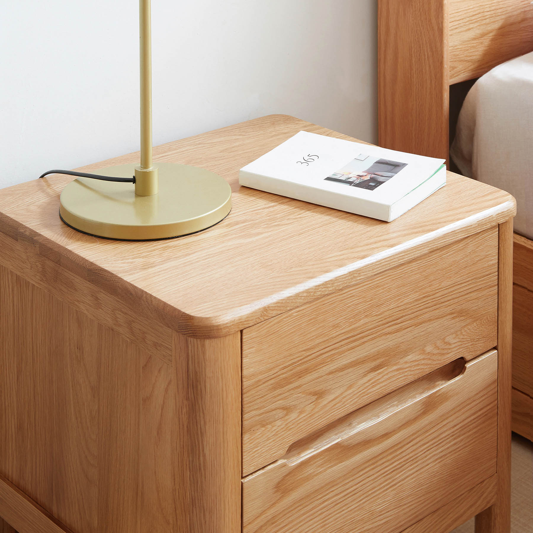 Set of 2 Grenaa Solid Oak Wood Bedside Table