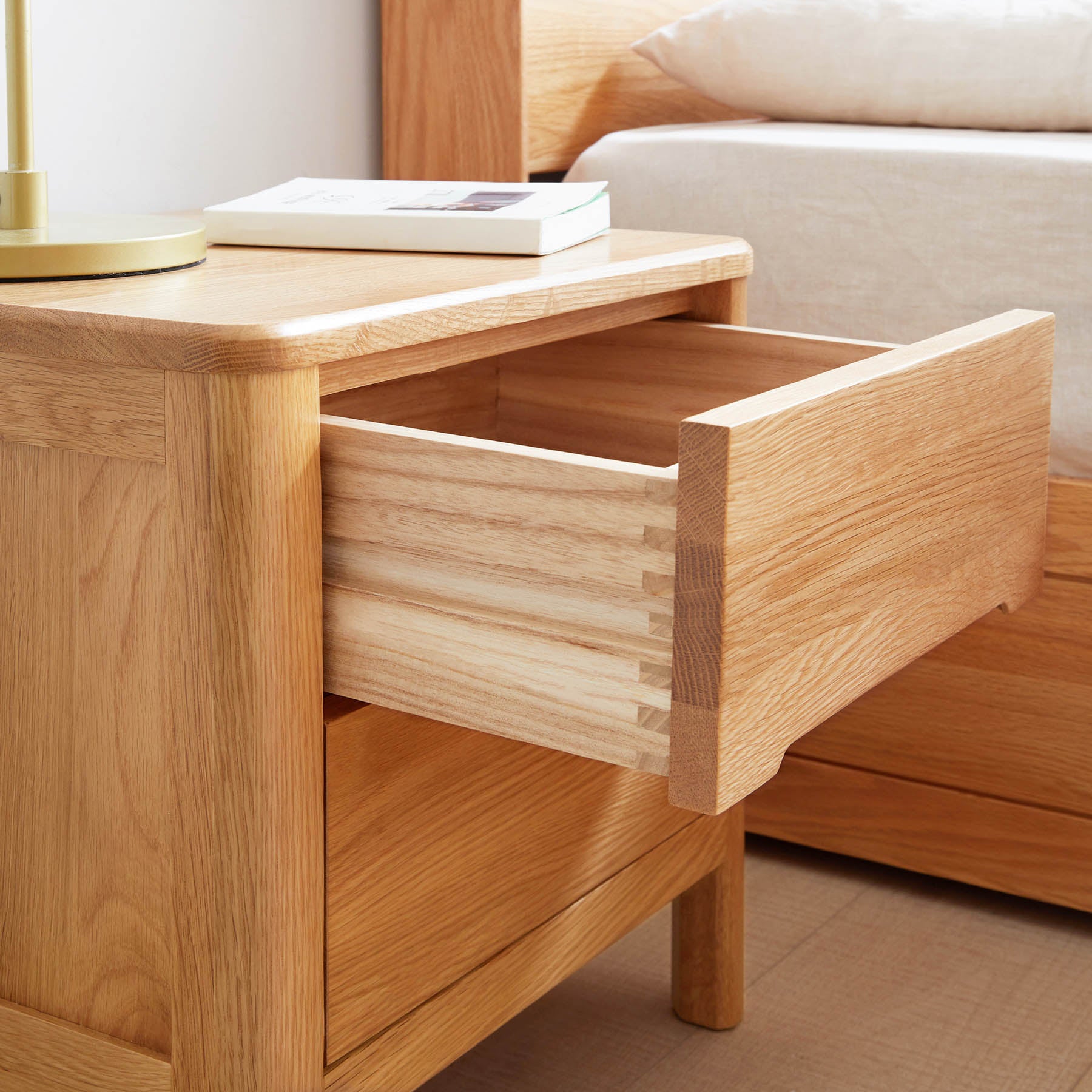 Set of 2 Grenaa Solid Oak Wood Bedside Table