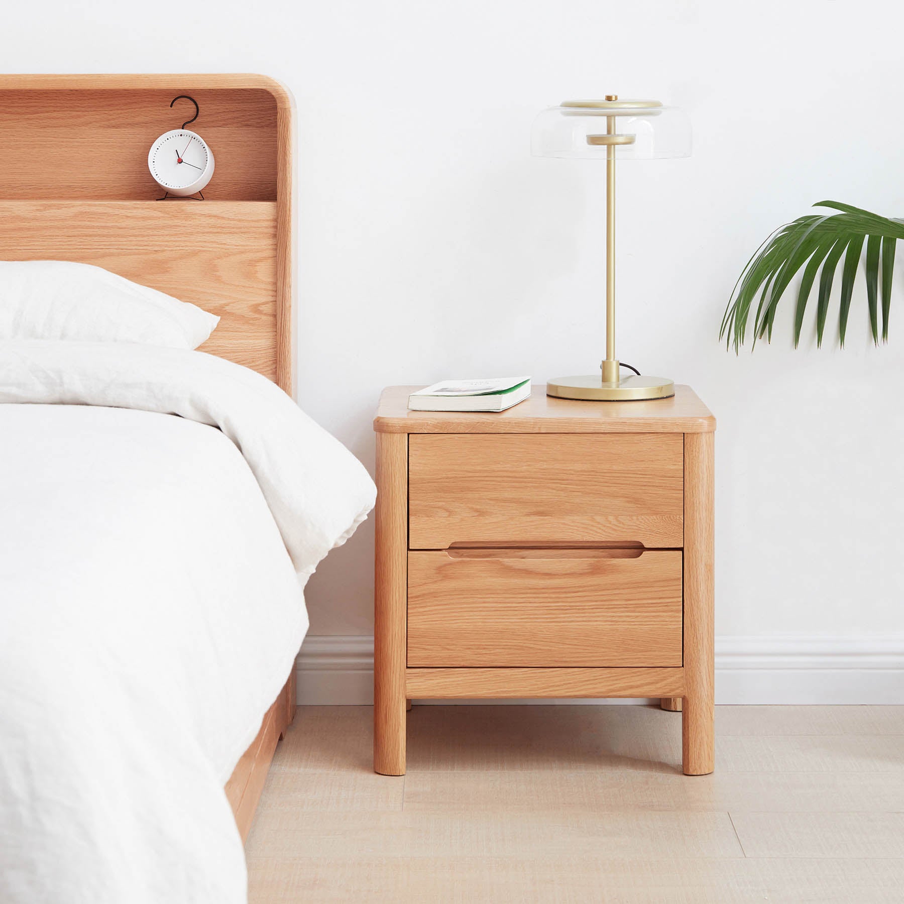 Set of 2 Grenaa Solid Oak Wood Bedside Table