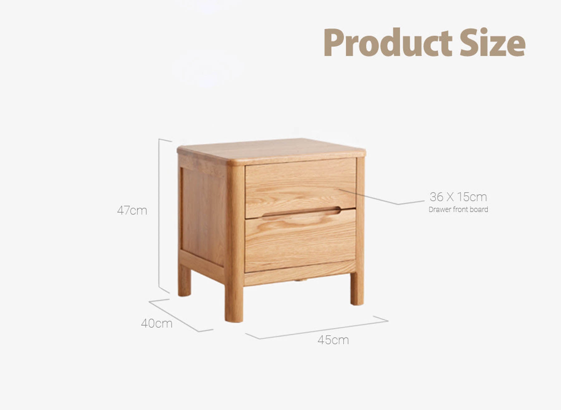 Set of 2 Grenaa Solid Oak Wood Bedside Table