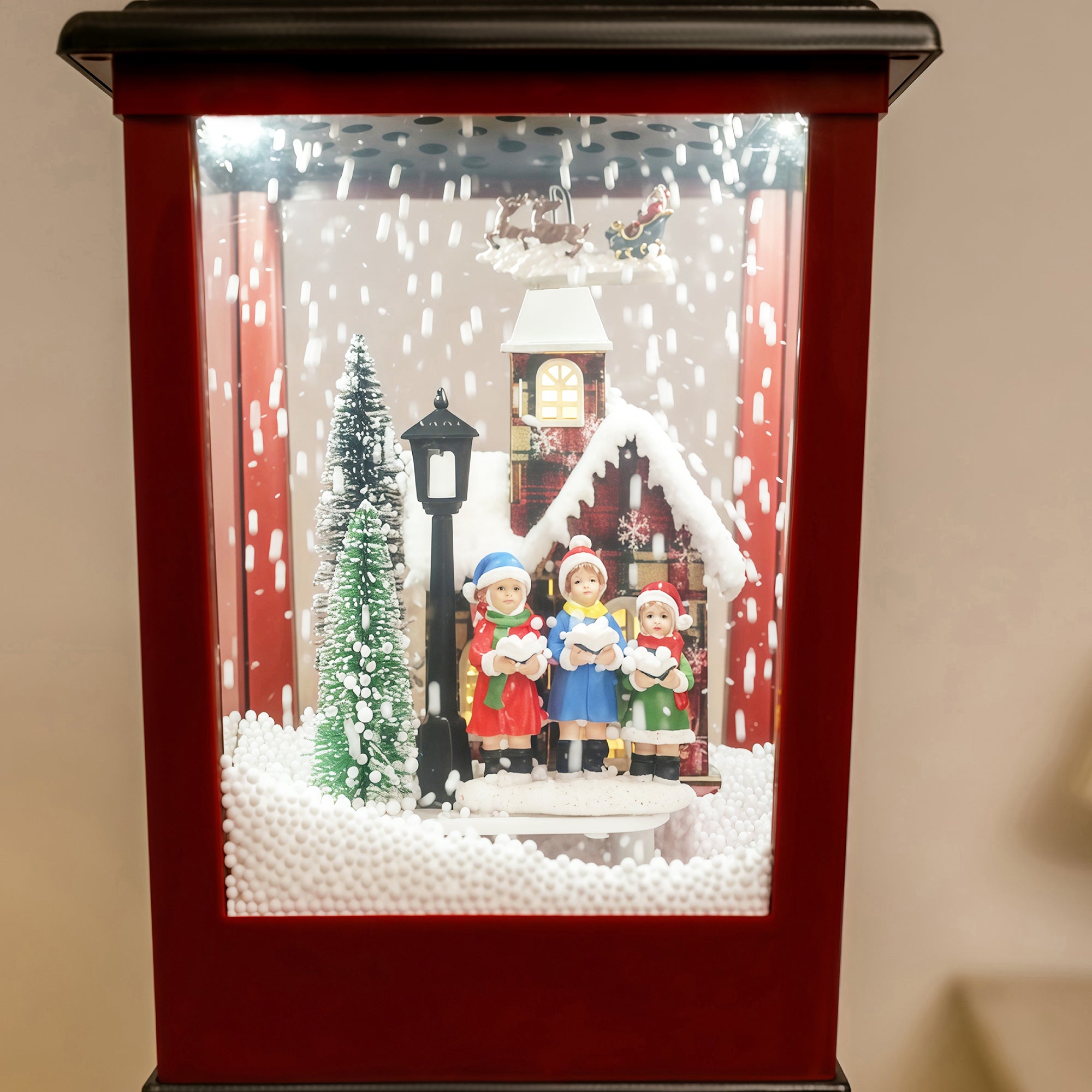 black LED Christmas light post glowing in dark room