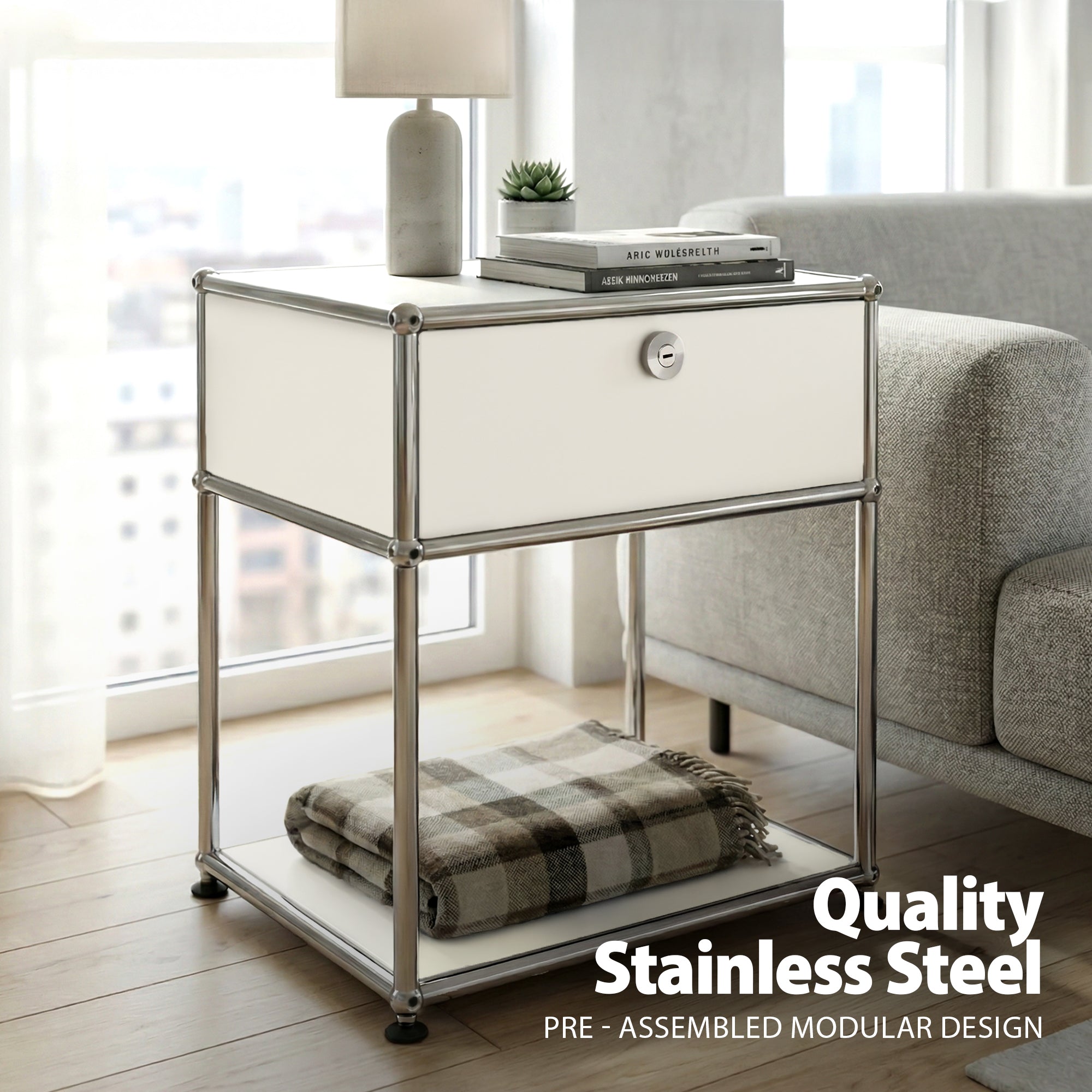 Brædstrup Stainless Steel Bedside Table