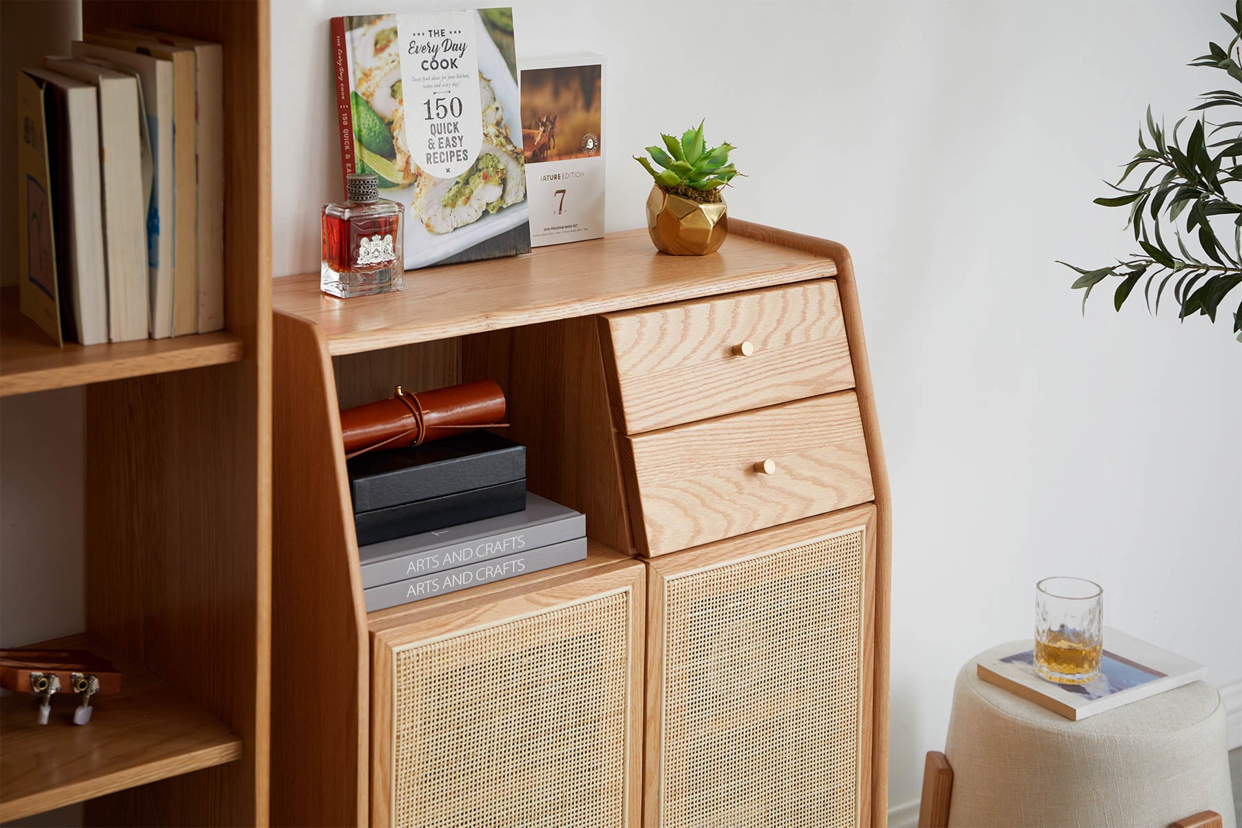 Bredsten Solid Oak Wood & Rattan Sideboard