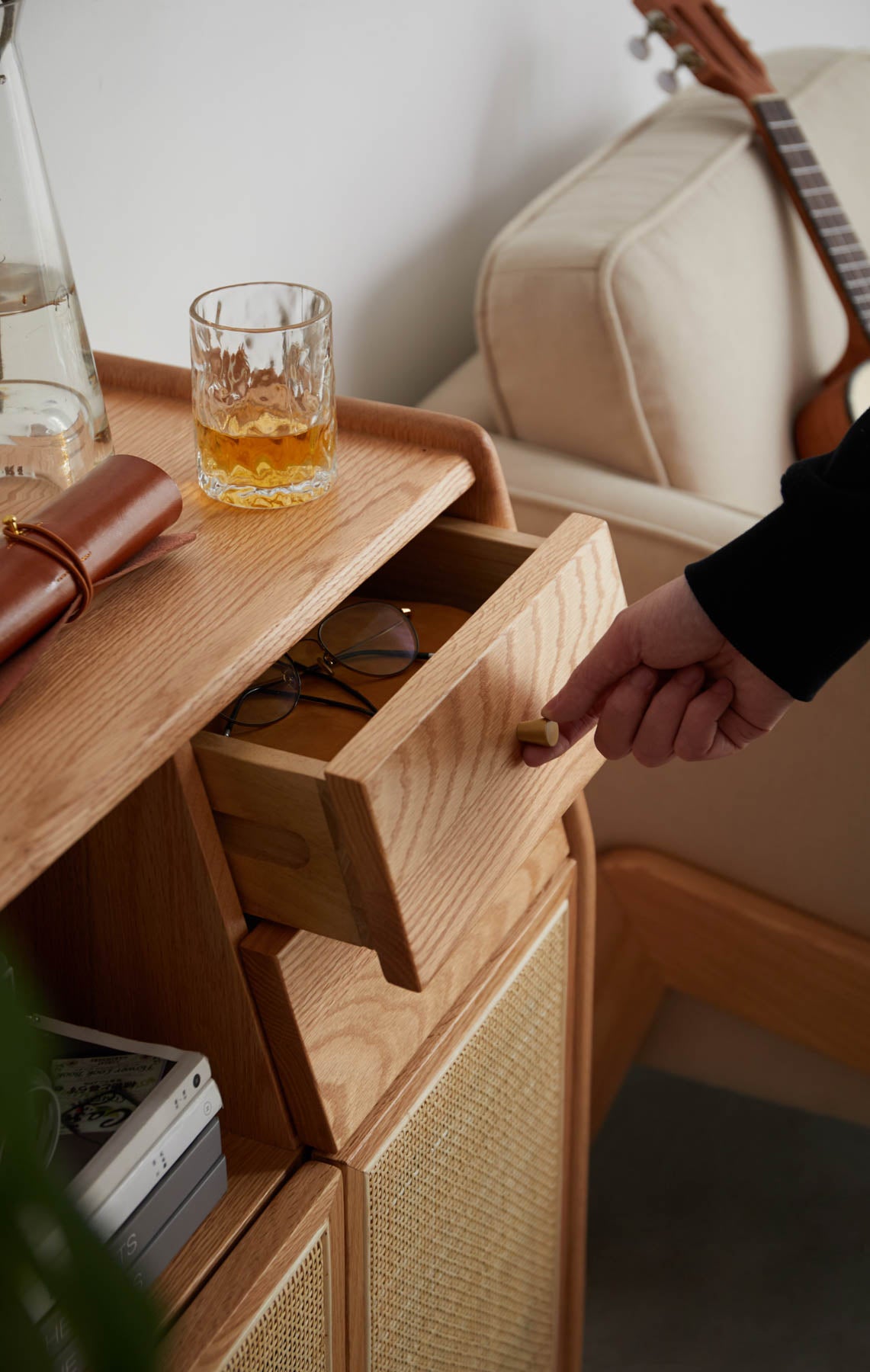 Bredsten Solid Oak Wood & Rattan Sideboard