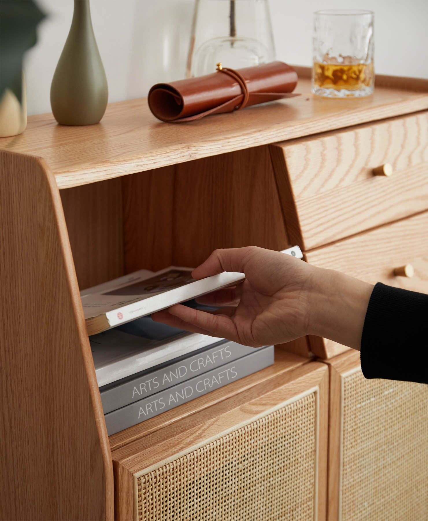 Bredsten Solid Oak Wood & Rattan Sideboard