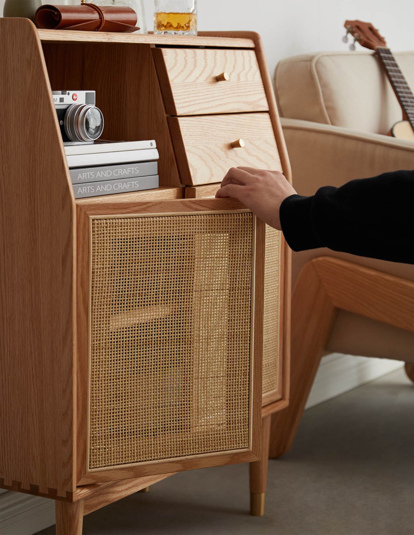 Bredsten Solid Oak Wood & Rattan Sideboard
