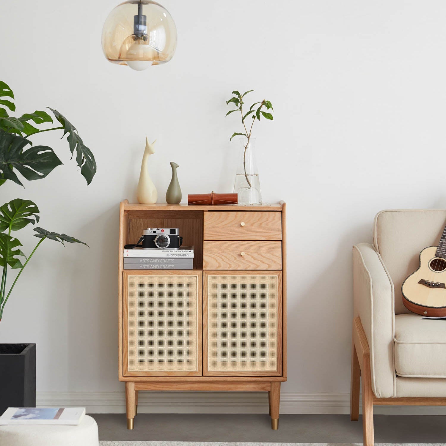 Bredsten Solid Oak Wood & Rattan Sideboard