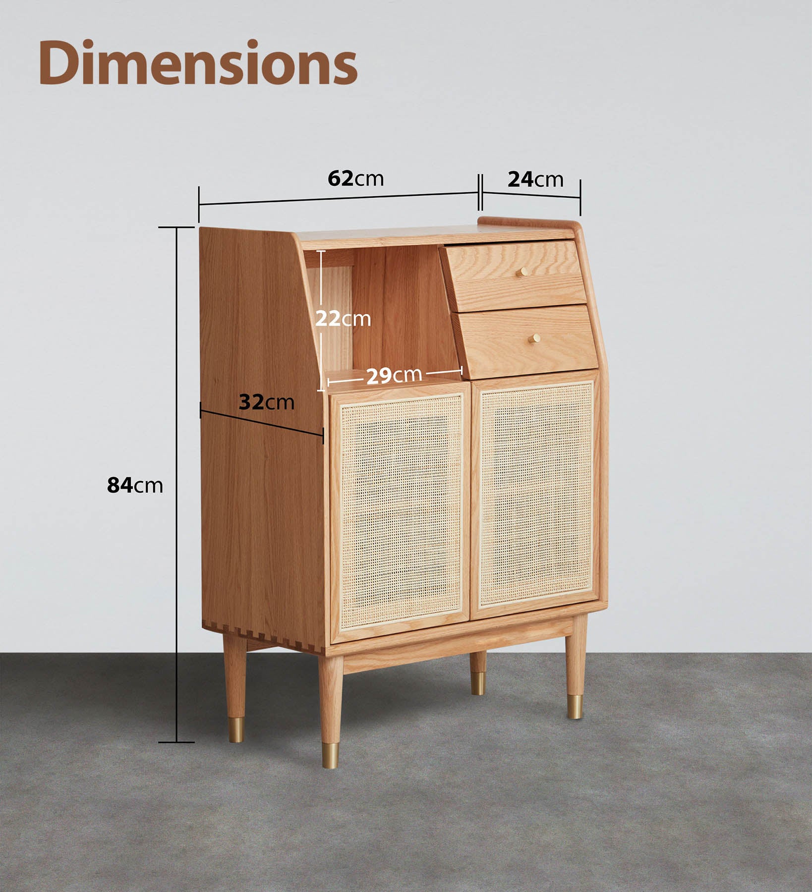 Bredsten Solid Oak Wood & Rattan Sideboard