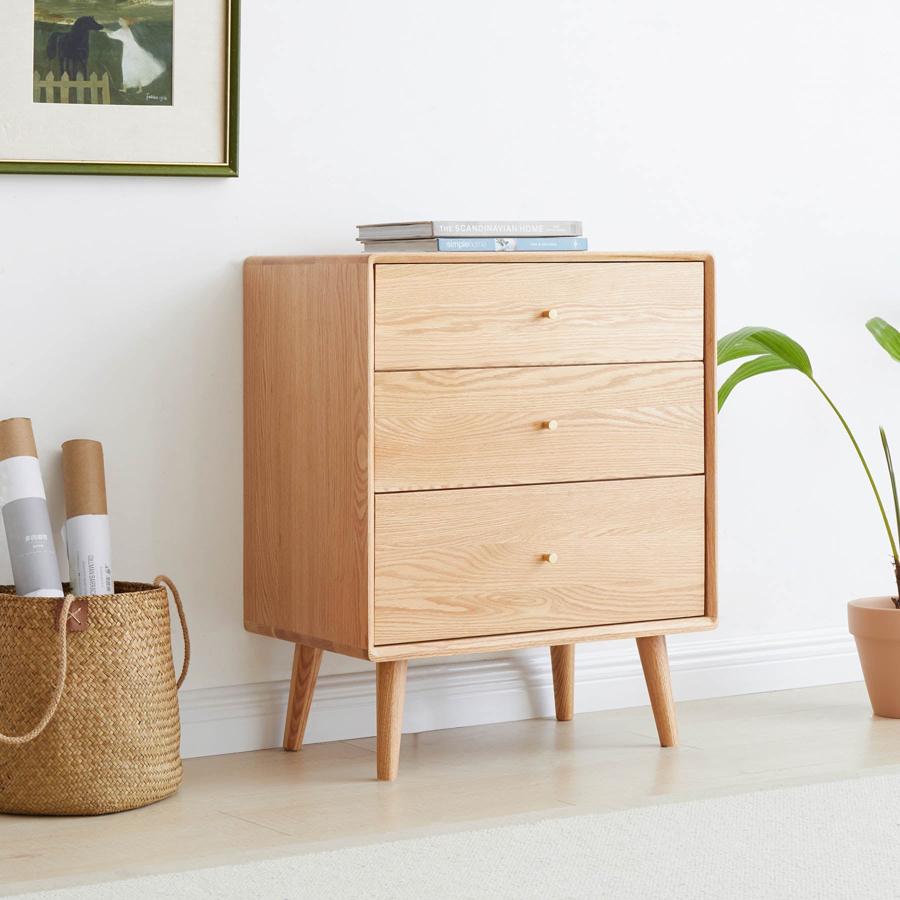 Ronne Oak Wood Chest of Drawer Bedside Table