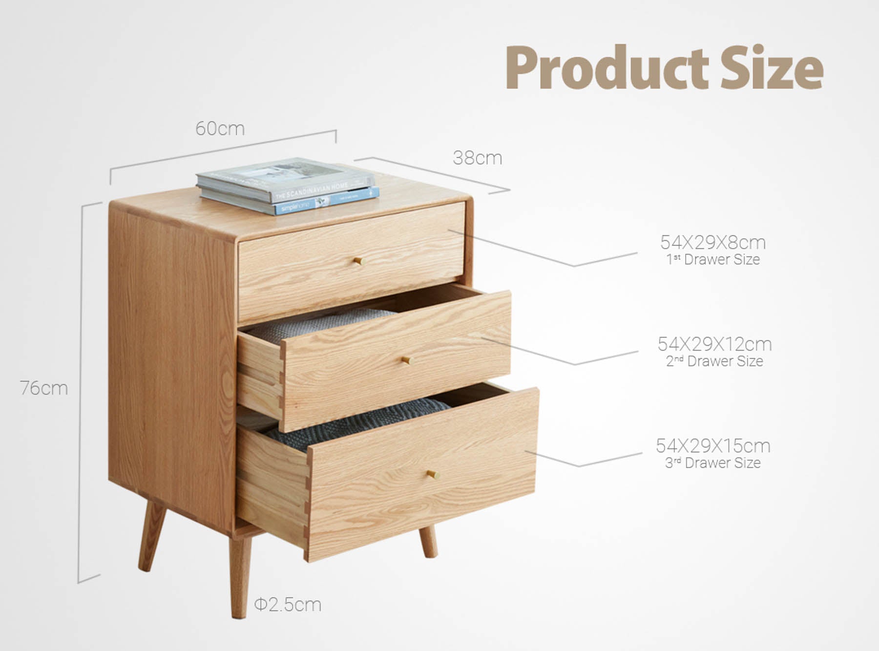 Ronne Solid Oak Chest of Drawer Bedside Table