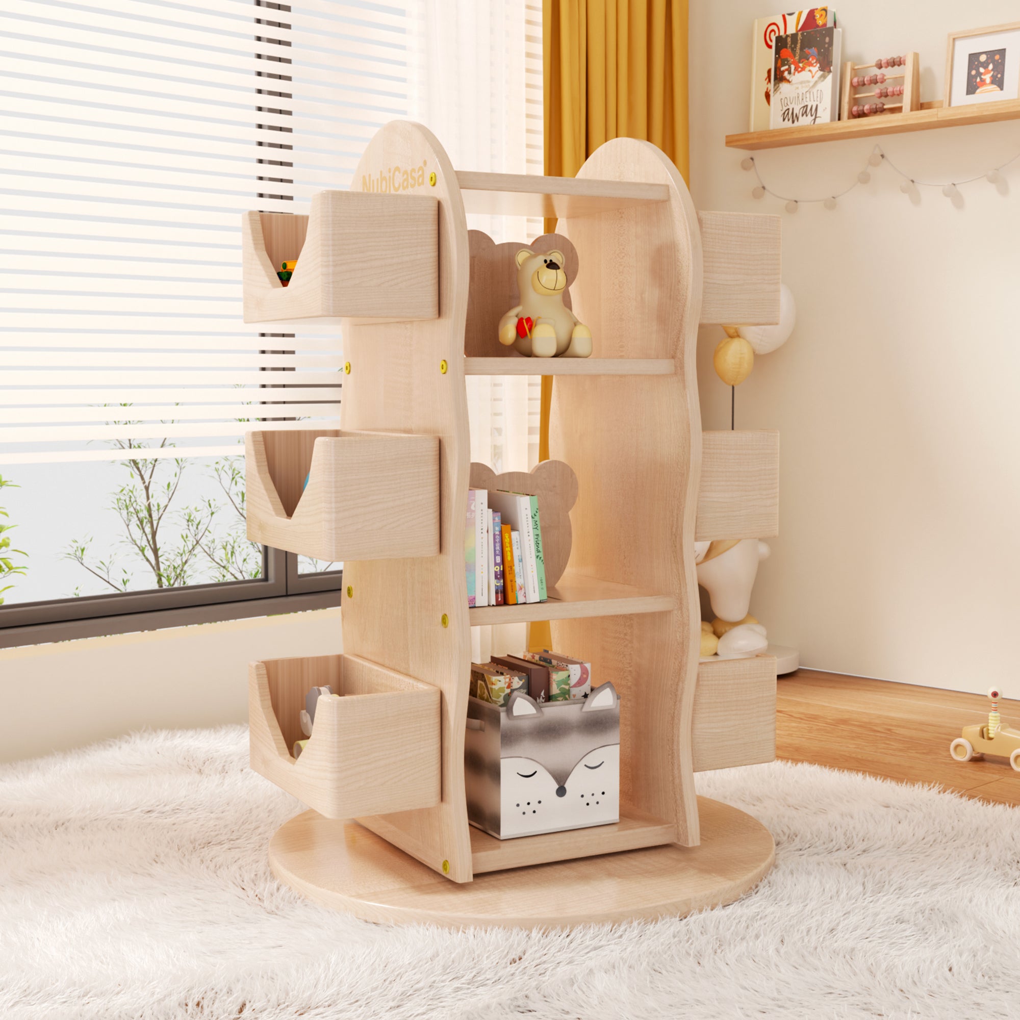 Hornsgatan Rotating Solid Rubber Wood Bookshelf