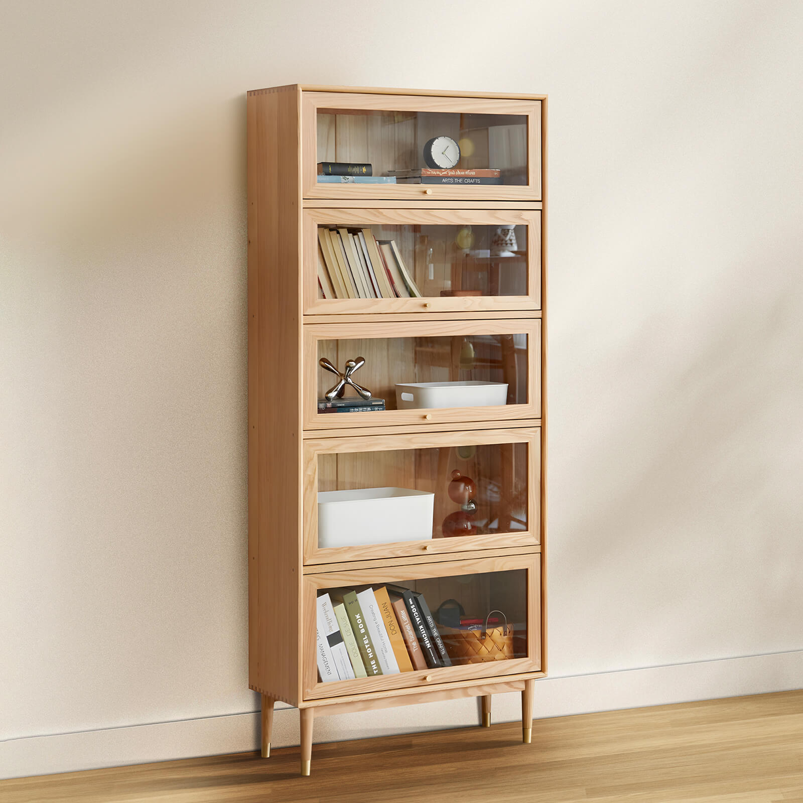 Andaen 5 Shelf Solid Oak Wood Display Cabinet