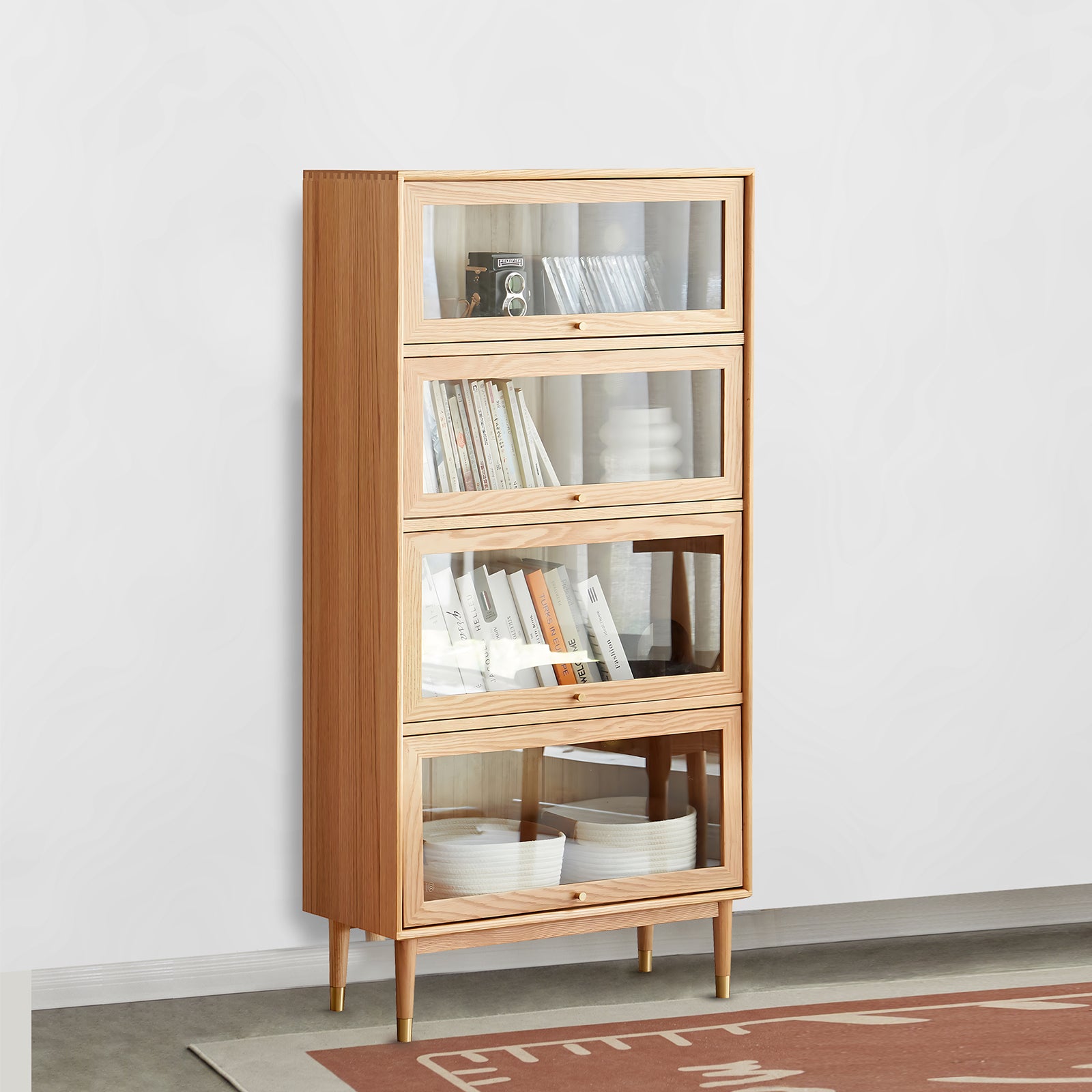 Andaen 4 Shelf Solid Oak Wood Display Cabinet
