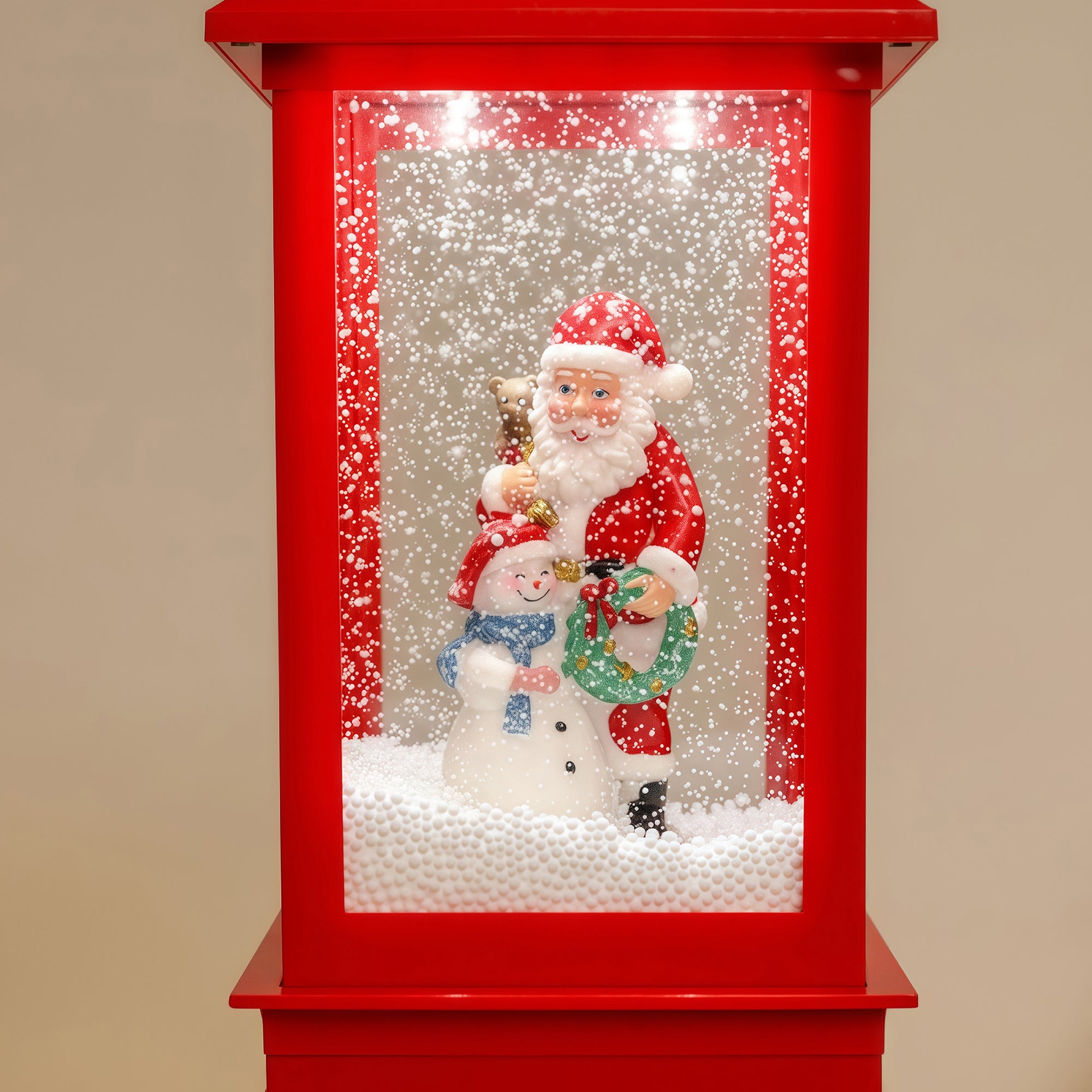 red LED Christmas lamp glowing indoors